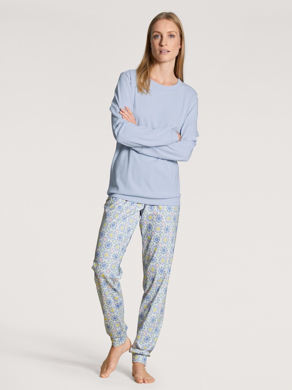 CALIDA Pyjama »Calida Damen Bündchenpyjama 42557 hellblau« (1 Stück, 1  tlg., 1 Stück)