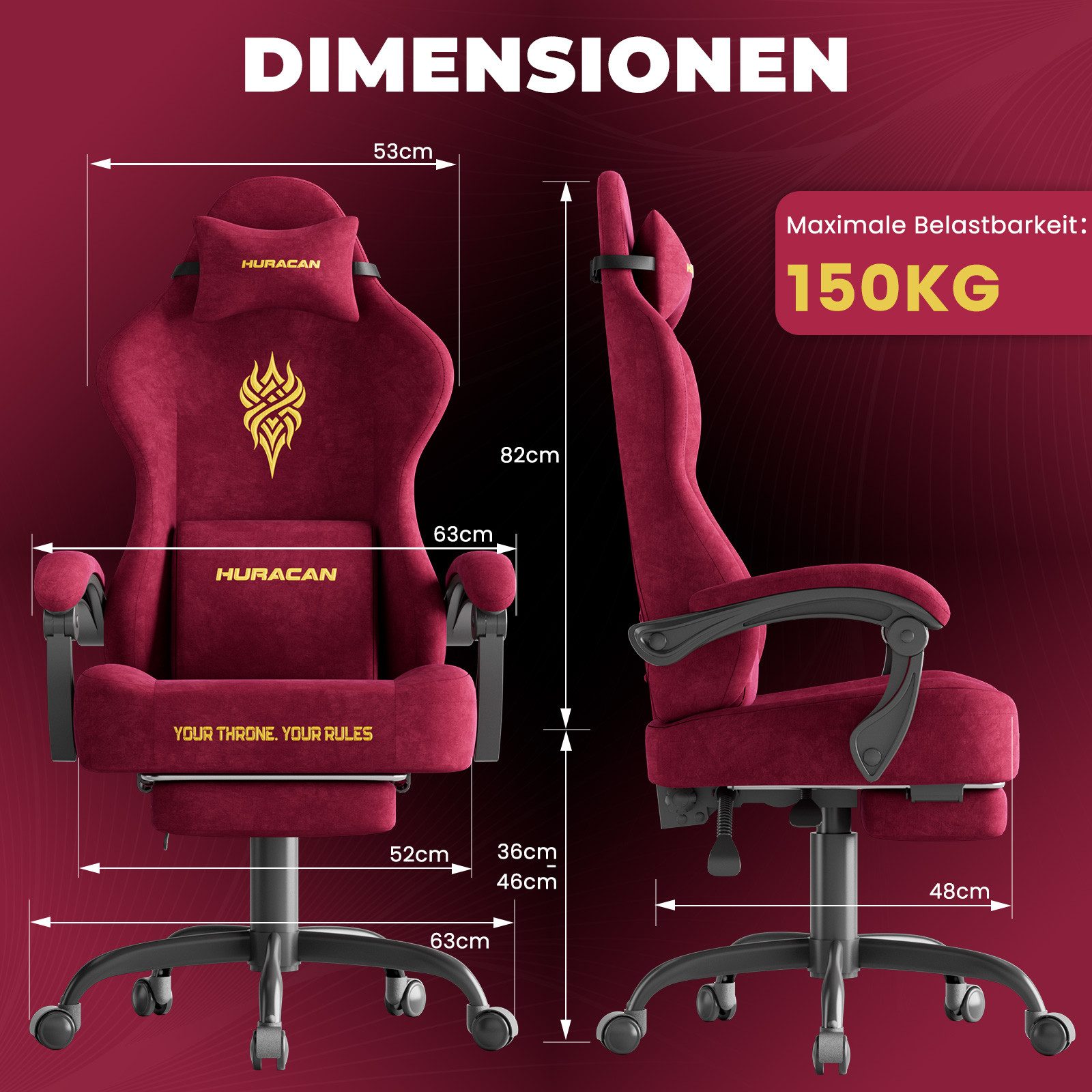 Huracan Gaming-Stuhl Massage Gaming Sessel mit Fußstütze 90-135° Rückenlehne einstellbar, Bürostuhl Ergonomisch,Verstellbarem Lenden- & Kopfkissen,mit Fußstütze