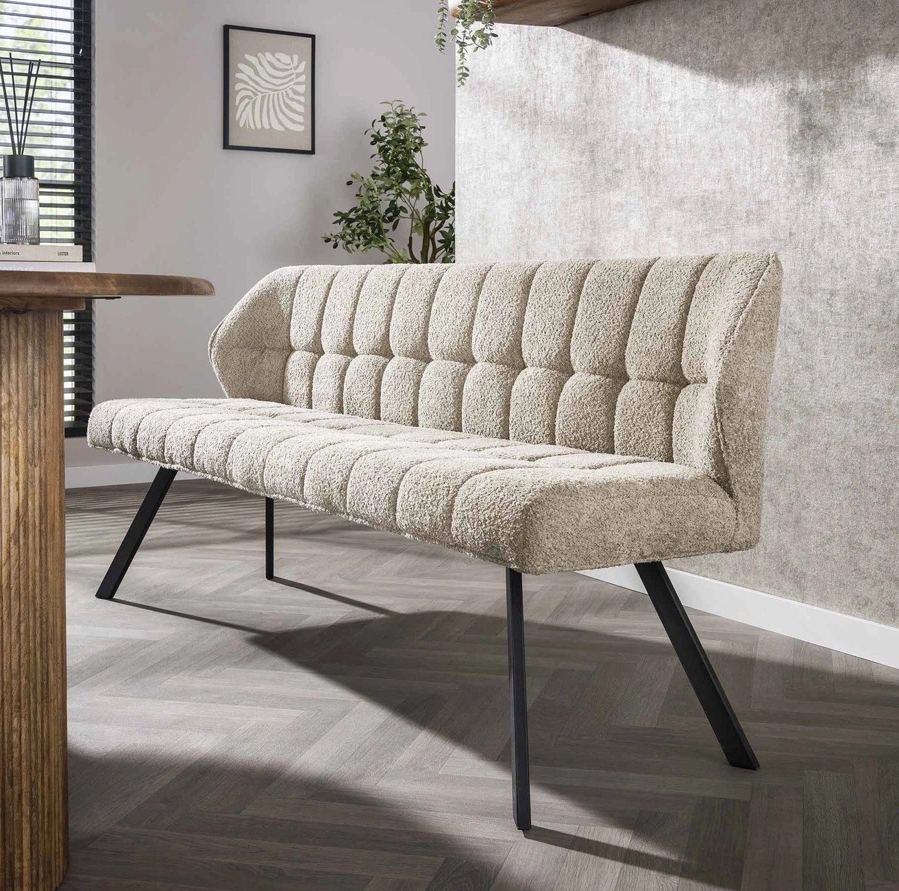 Maison ESTO Essbank Küchenbank RIGO Esstischbank 180 cm Bouclé Stoff gepolstert Küchensofa