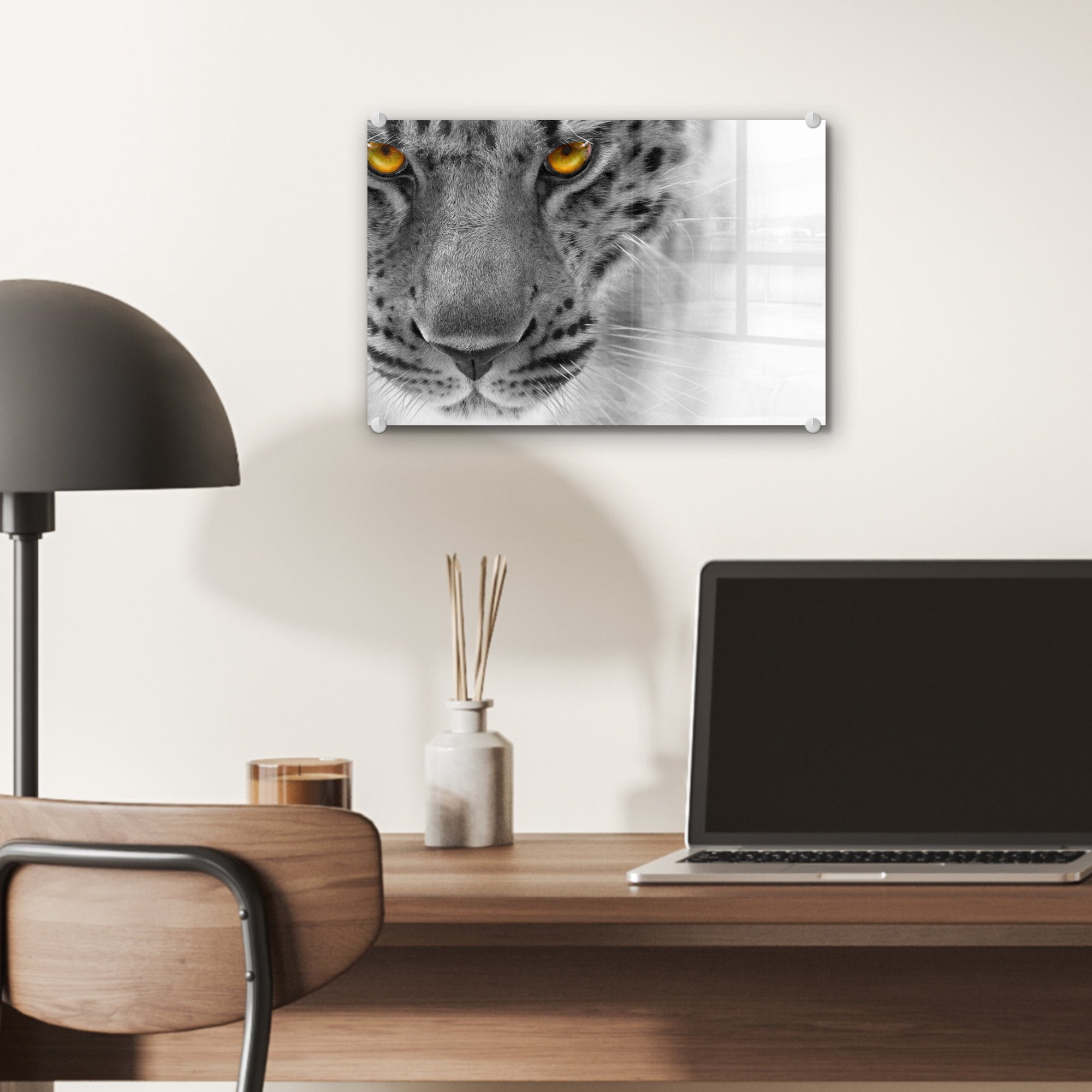 Acrylglasbild Glas - Leopard Wandbild Augen Wanddekoration auf St), - MuchoWow auf Foto - Glasbilder Glas Gelb, Bilder - (1 -
