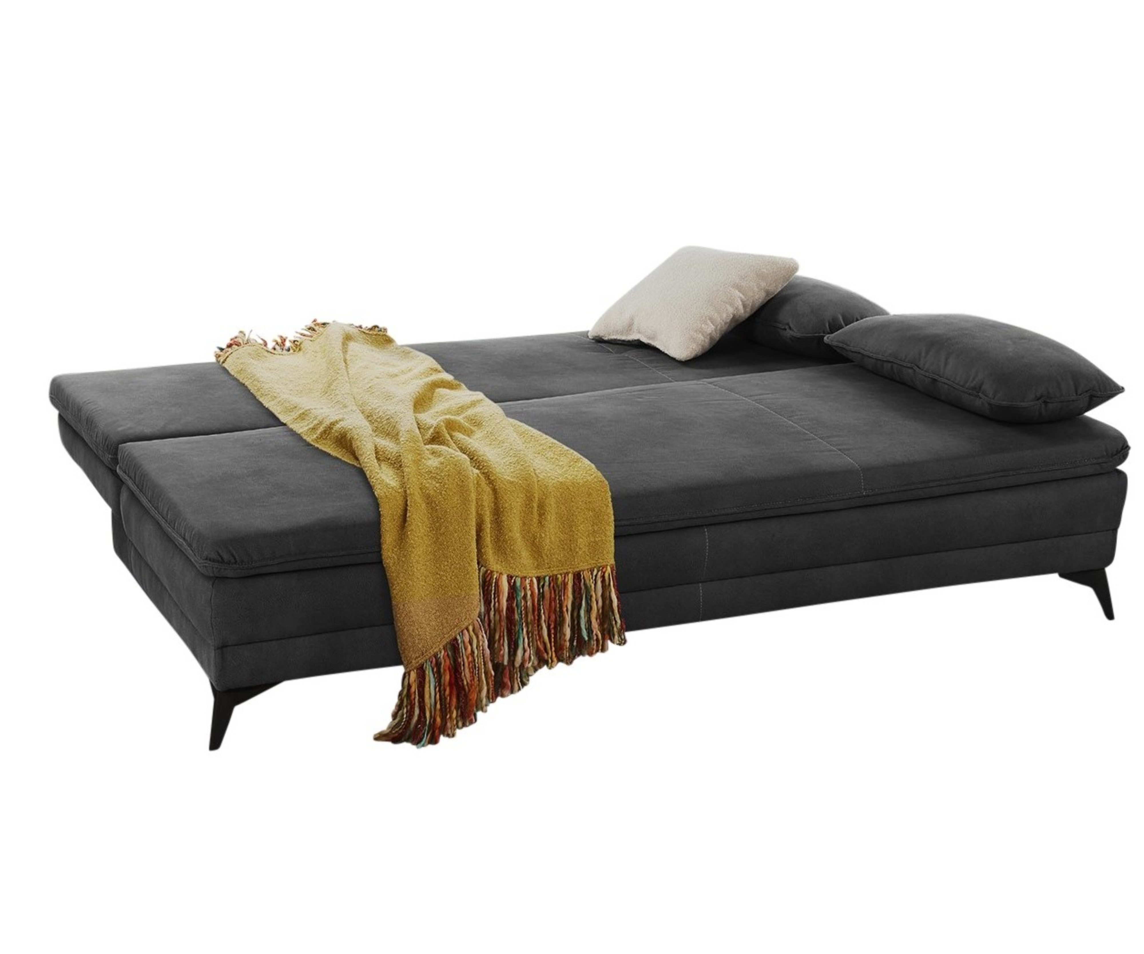 luma-home Schlafsofa 15159, Dauerschläfer mit Bettkasten B202/T105/H90 cm, Liegefläche 158x199 cm, Wellenunterfederung, integr. Topper, Mikrofaser Dunkelgrau