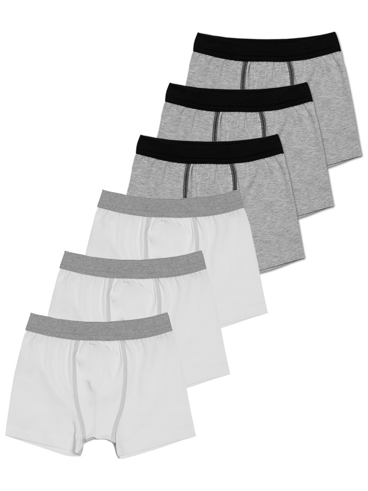 Sweety for Kids Boxershorts 6er Sparpack Knaben Shorts Single Jersey (Spar-Set, 6-St) gerader Beinausschnitt steingrau-melange weiss