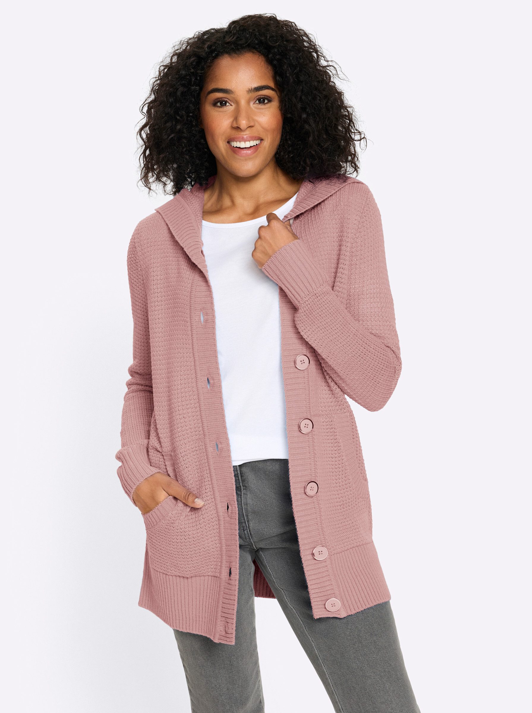 Sieh an! Strickjacke Long-Strickjacke Langarm Ripp
