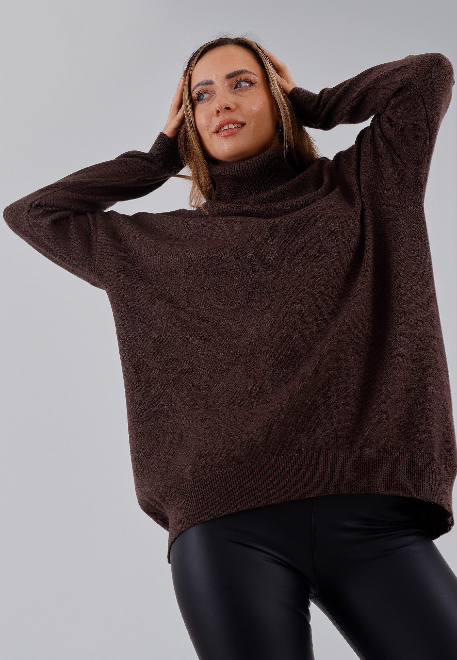 YC Fashion & Style Strickpullover Vokuhila-Rollkragenpullover – weich & lässig, One Size 34–44 in Unifarbe