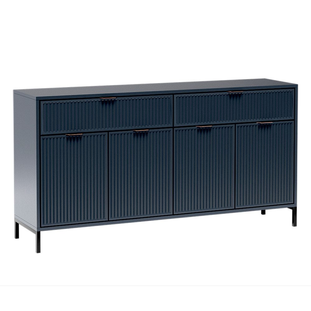 Lomadox Sideboard LAURO-161, Anrichte Kommode Indigo blau Rillenoptik 165 cm Wohnzimmer Esszimmer