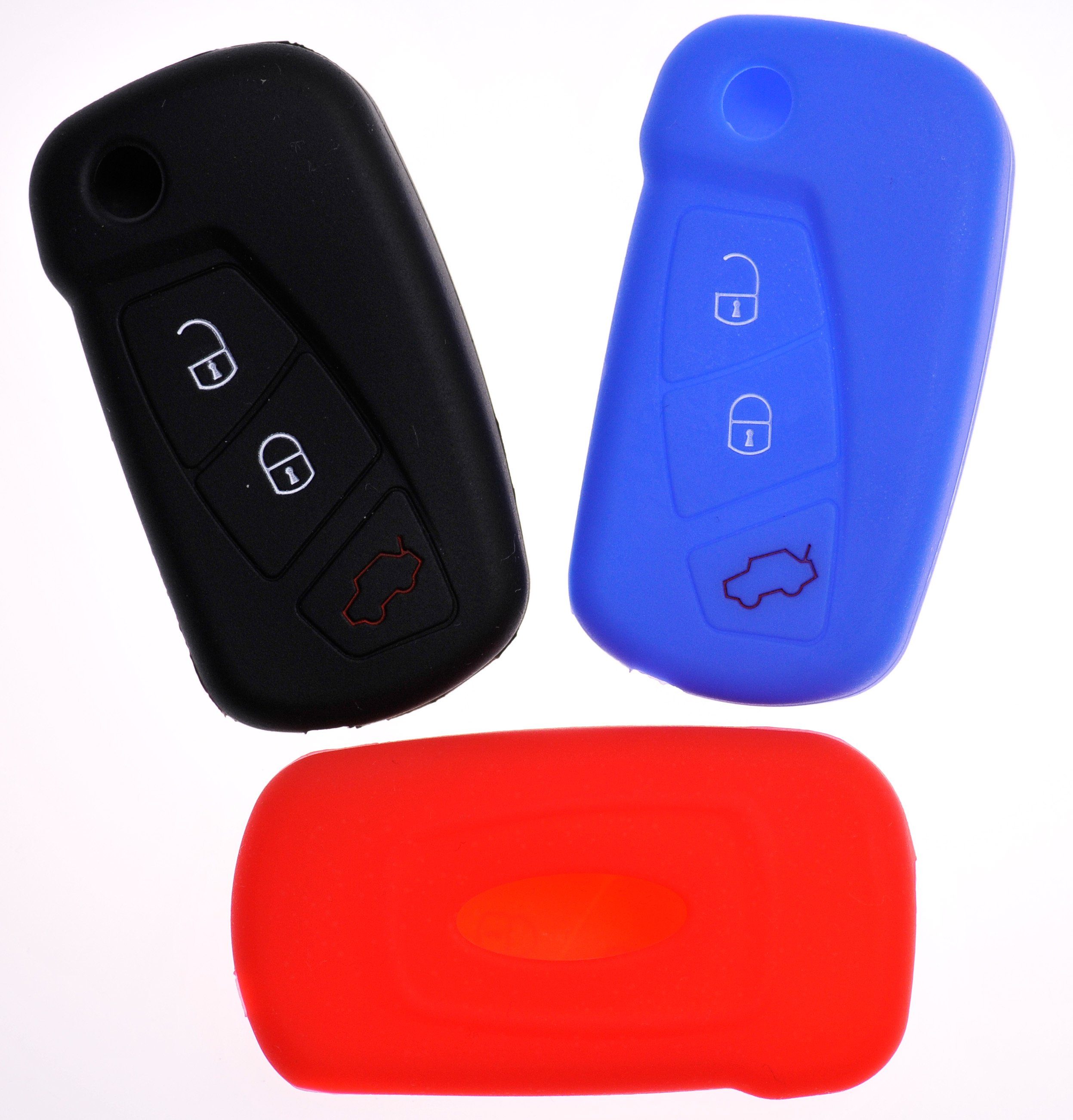 Silikon mt-key Softcase Schlüsseltasche Ford 3 Schutzhülle Tasten KA Klappschlüssel für Autoschlüssel Blau,