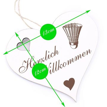 Dekolando Hängedekoration Herzlich Willkommen - Badminton Federball - 13x12cm
