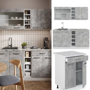 Livinity® Küchenzeile R-Line, Beton/Weiß, 160 cm, AP Anthrazit