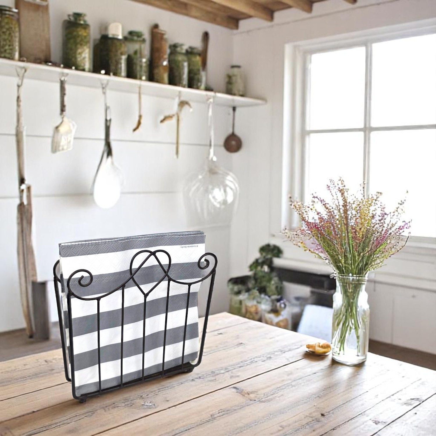 Macosa Home Serviettenhalter Servietteständer Landhaus Braun Metall Tischdekoration, Metall, (1-tlg., Servietten Halter Tisch Dekoration), Aufbewahrung Serviettenkorb Serviettenspender Tischdeko