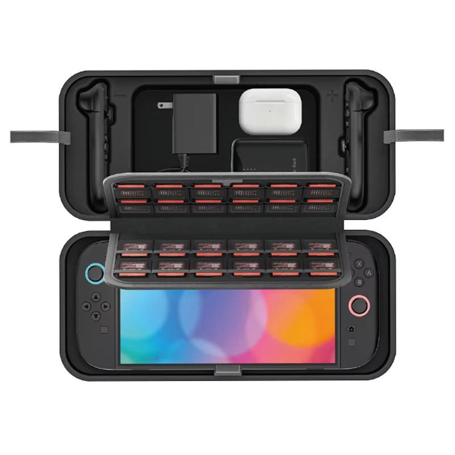 Wigento Handyhülle Für Nintendo Switch 2 Tasche mit Ständer Transport Case Schwarz Rot, Mit integriertem Ständer, Platz für 24 Spielekarten