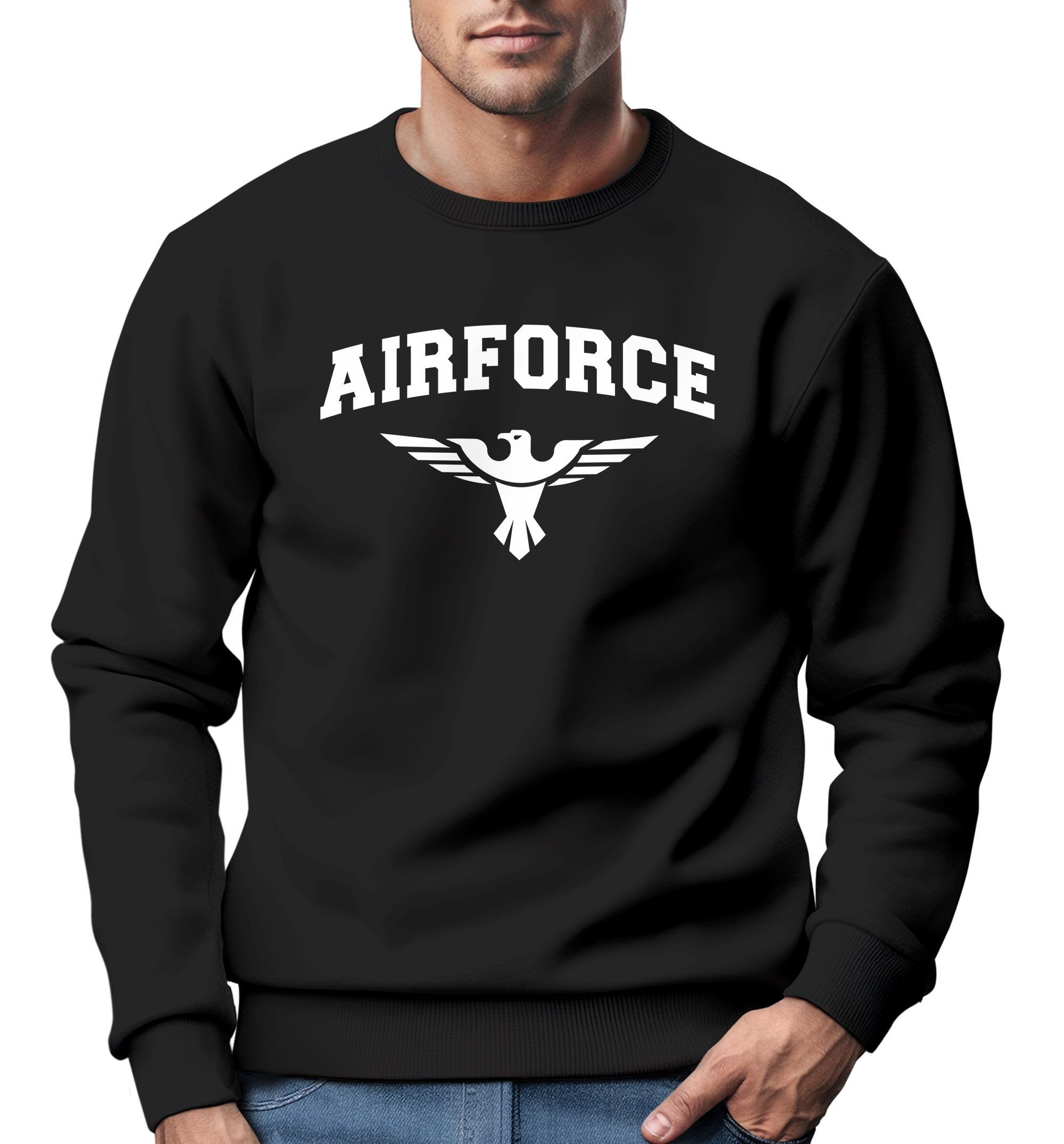 Neverless Sweatshirt Sweatshirt Herren Airforce US Army Adler Militär  Schrift Rundhals-Pullover Neverless®
