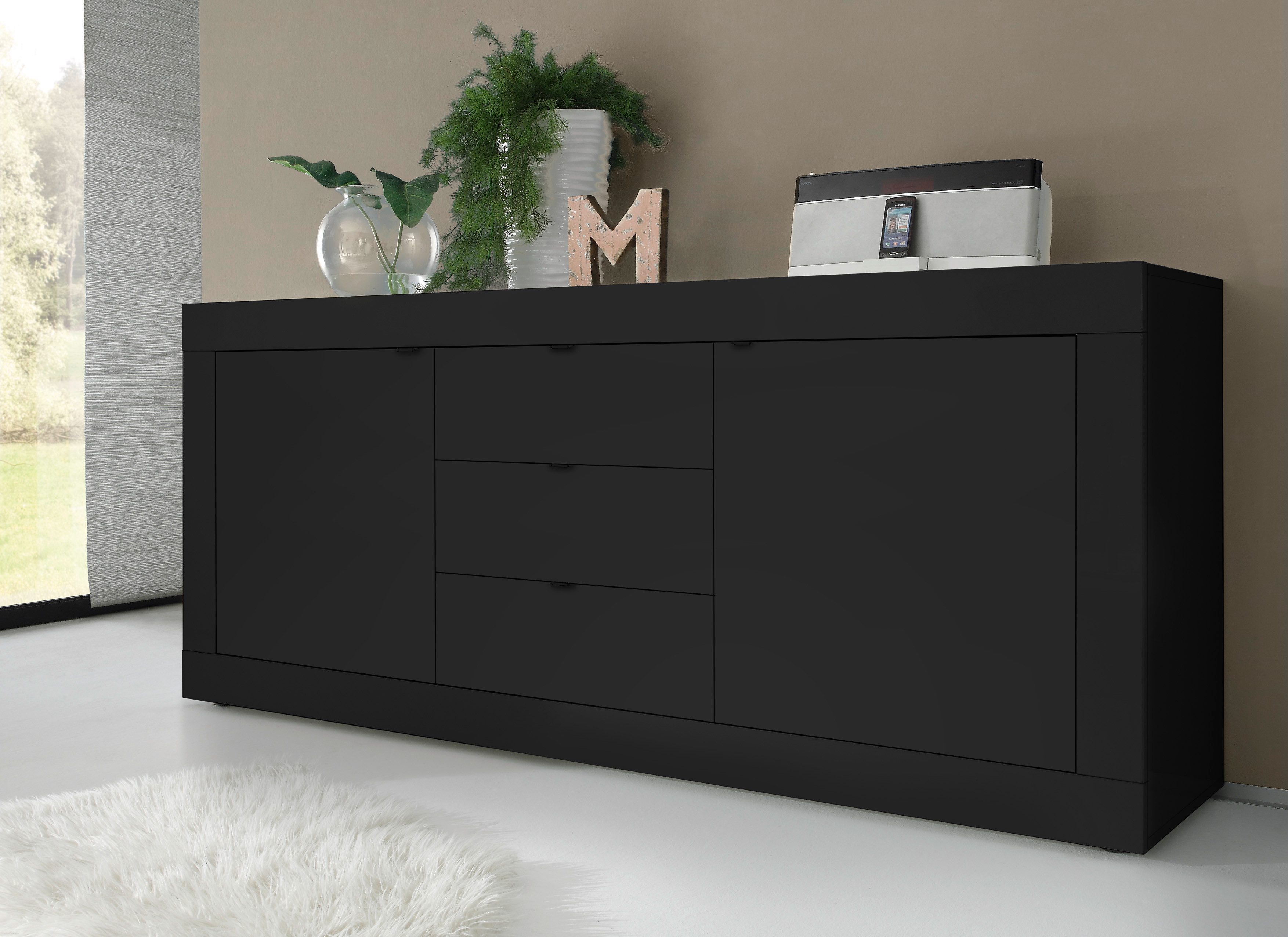 Home affaire Sideboard Basic Breite 210 cm, Kommode 2 Türen, 3 Schubkästen, Anrichte, Metallgriff, moderne Rahmenoptik, viel Stauraum, Farbauswahl