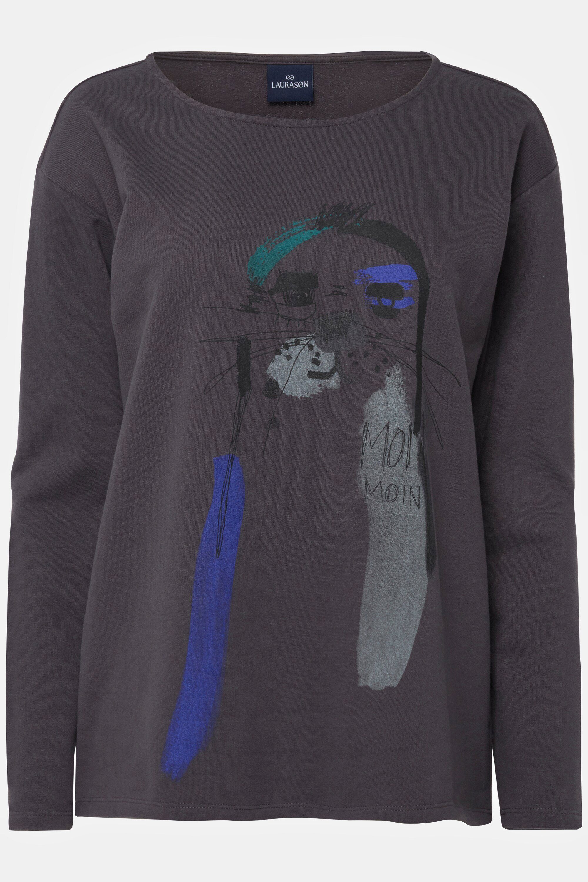 Laurasøn Sweatshirt Sweatshirt oversized Print dunkelgrau Rundhals Langarm Robben