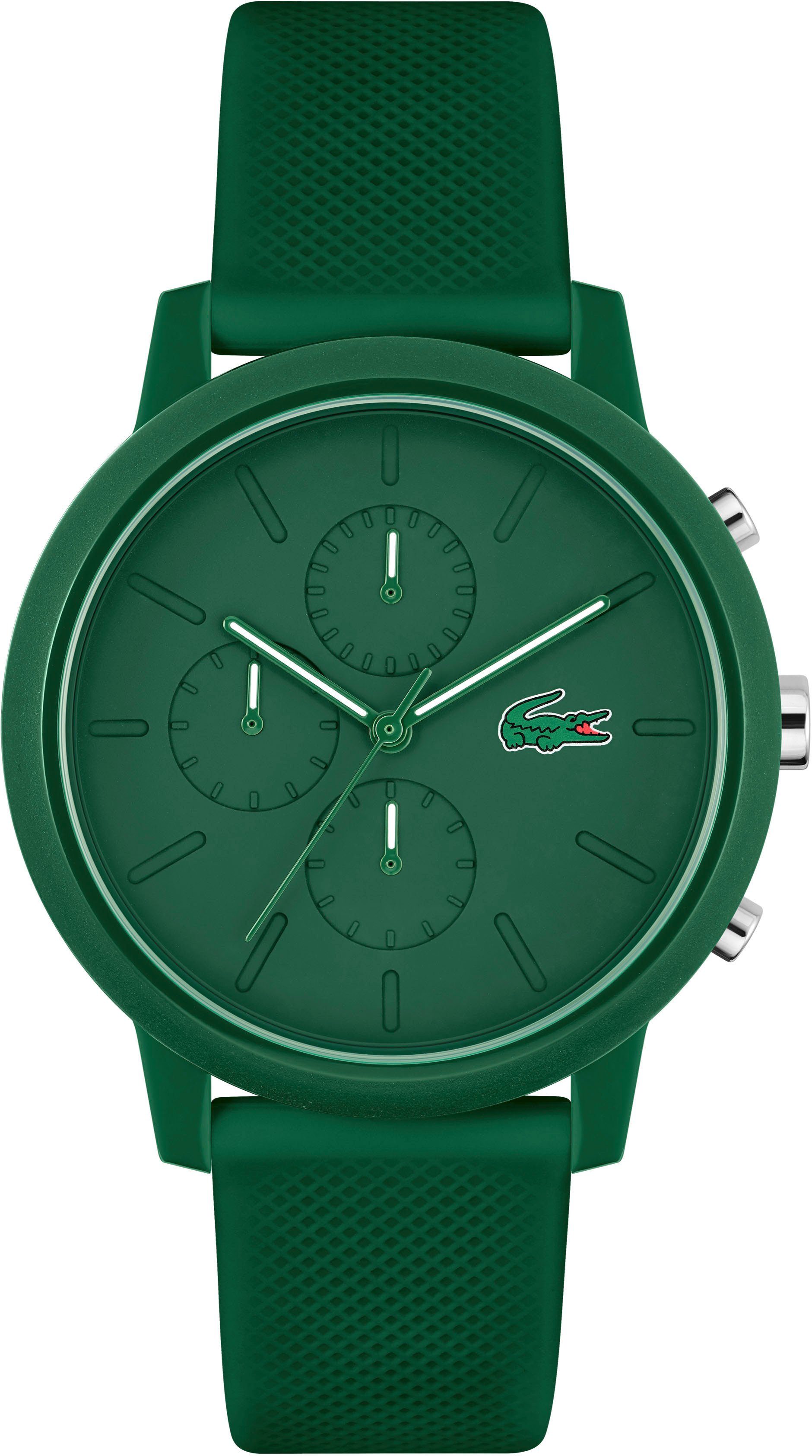 Lacoste Chronograph LACOSTE.12.12 CHRONO 2011245 Quarzuhr Armbanduhr Herrenuhr Stoppfunktion Silikonarmband Gehause aus Kunststoff Gehause O ca. 43 mm