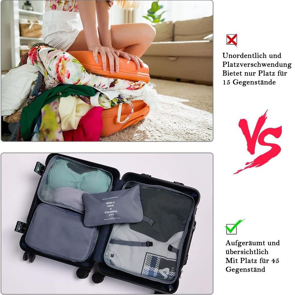 TUWENA Kofferorganizer Koffer Organizer Set 8-teiliges, Packing Cubes, Reise Kleidertaschen, Reise Essentials Organizer - Kosmetiktasche, Kleidertasche Schuhbeu – Bild 4 von 5