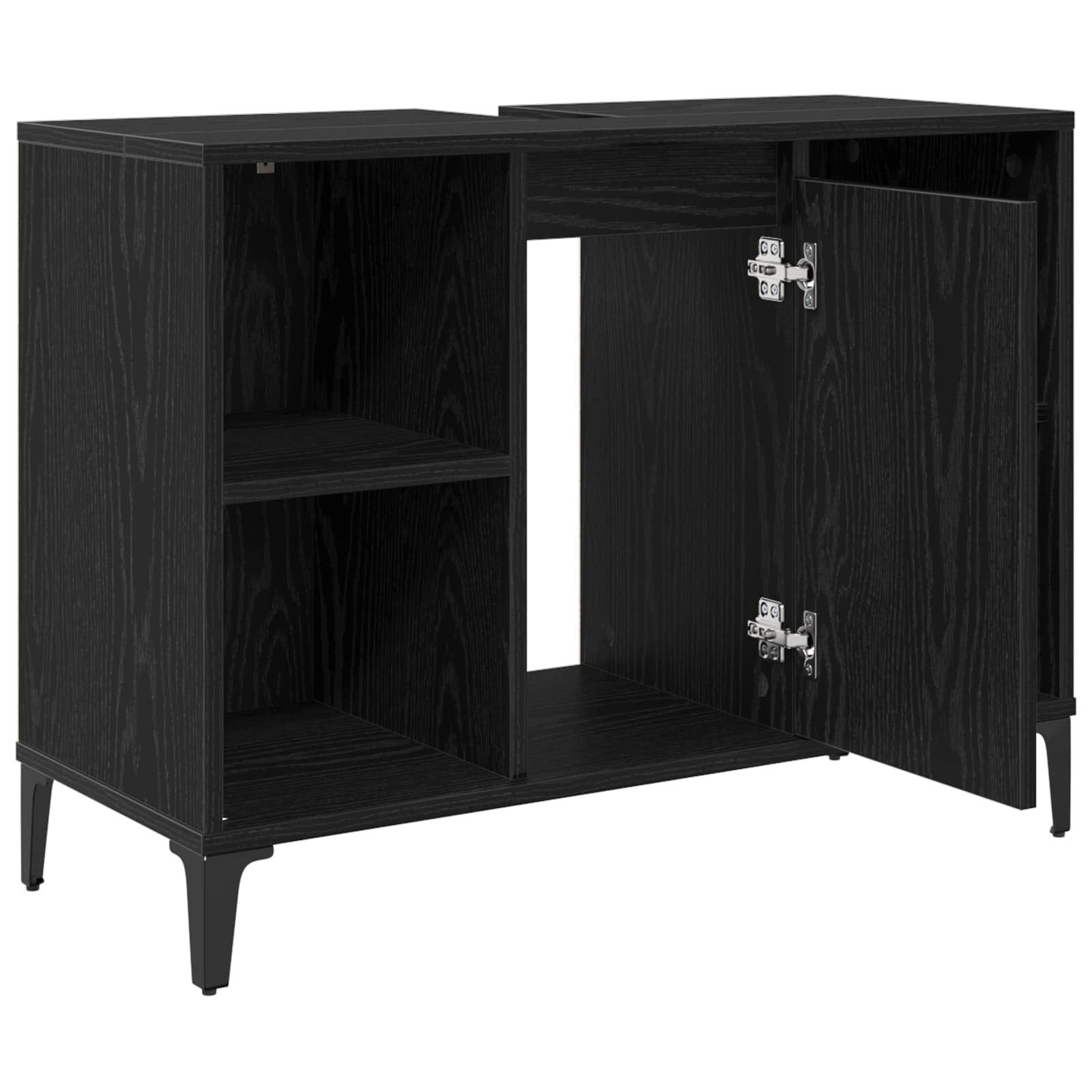 vidaXL Badezimmerspiegelschrank Waschbeckenunterschrank Schwarz Eichen-Optik 80 x 33 x 60 cm (1-St) – Bild 5 von 5