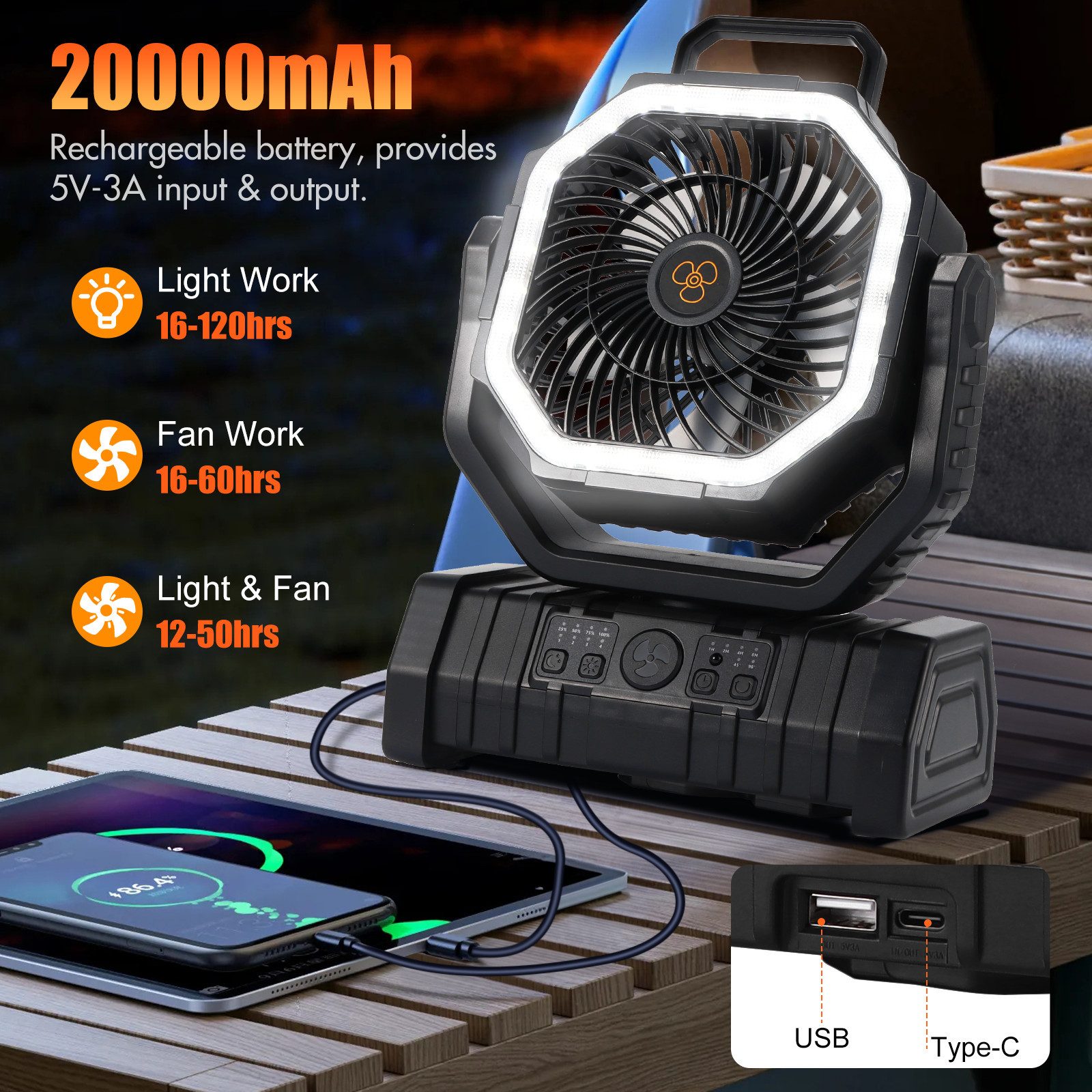 BlingBin Mini USB-Ventilator 20000mAh Akku Standventilator günstig online kaufen