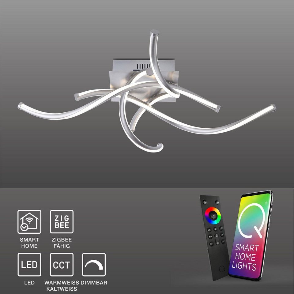 Paul Neuhaus Smarte LED-Leuchte LED Deckenlampe Q - MALINA Smart Home,  Smart Home, CCT-Farbtemperaturregelung, Dimmfunktion, Memoryfunktion, mit  Leuchtmittel, Wellenform, dimmbar über Fernbedienung App Sprache