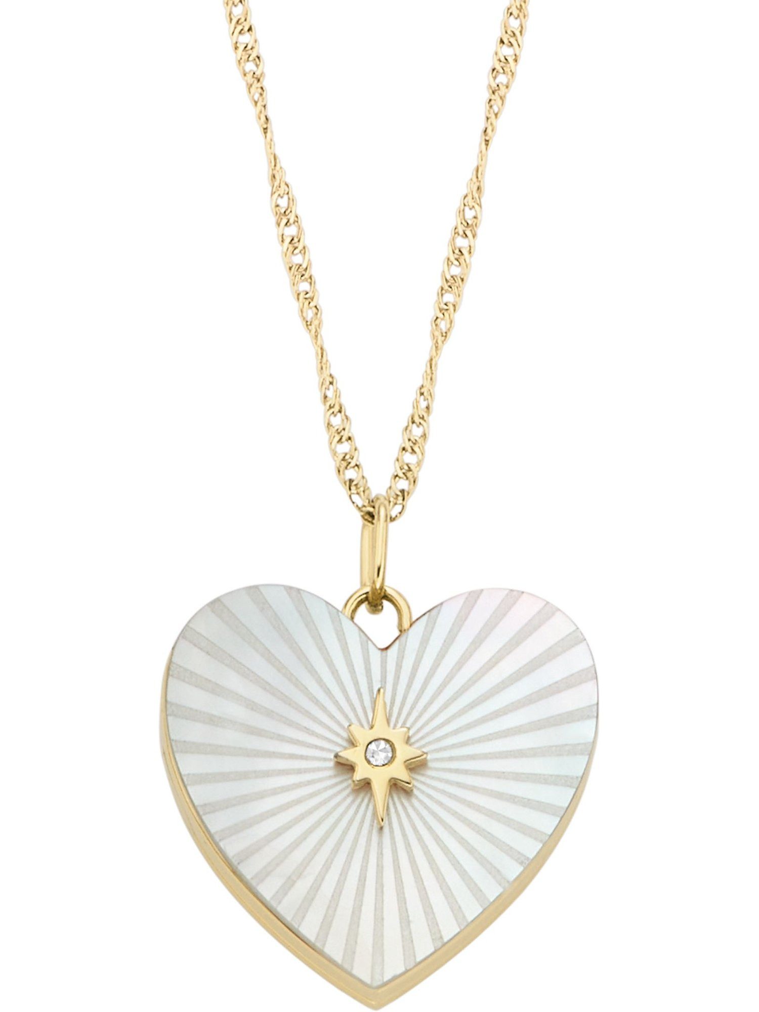 Collier Fossil Damen-Kette Edelstahl Perlmutt Herz