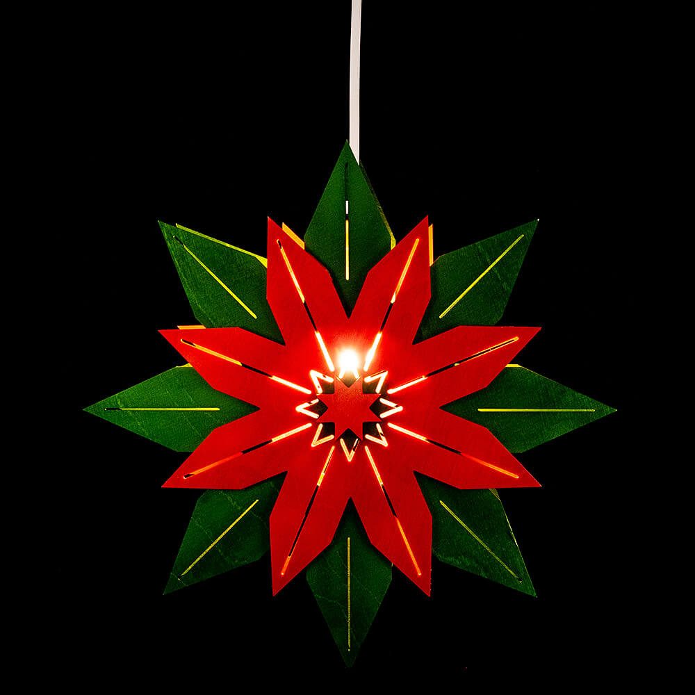 Kunstgewebe Taulin Schwibbogen Fensterbild Weihnachtsstern grün/rot (28cm) von Kunstgewerbe Taulin