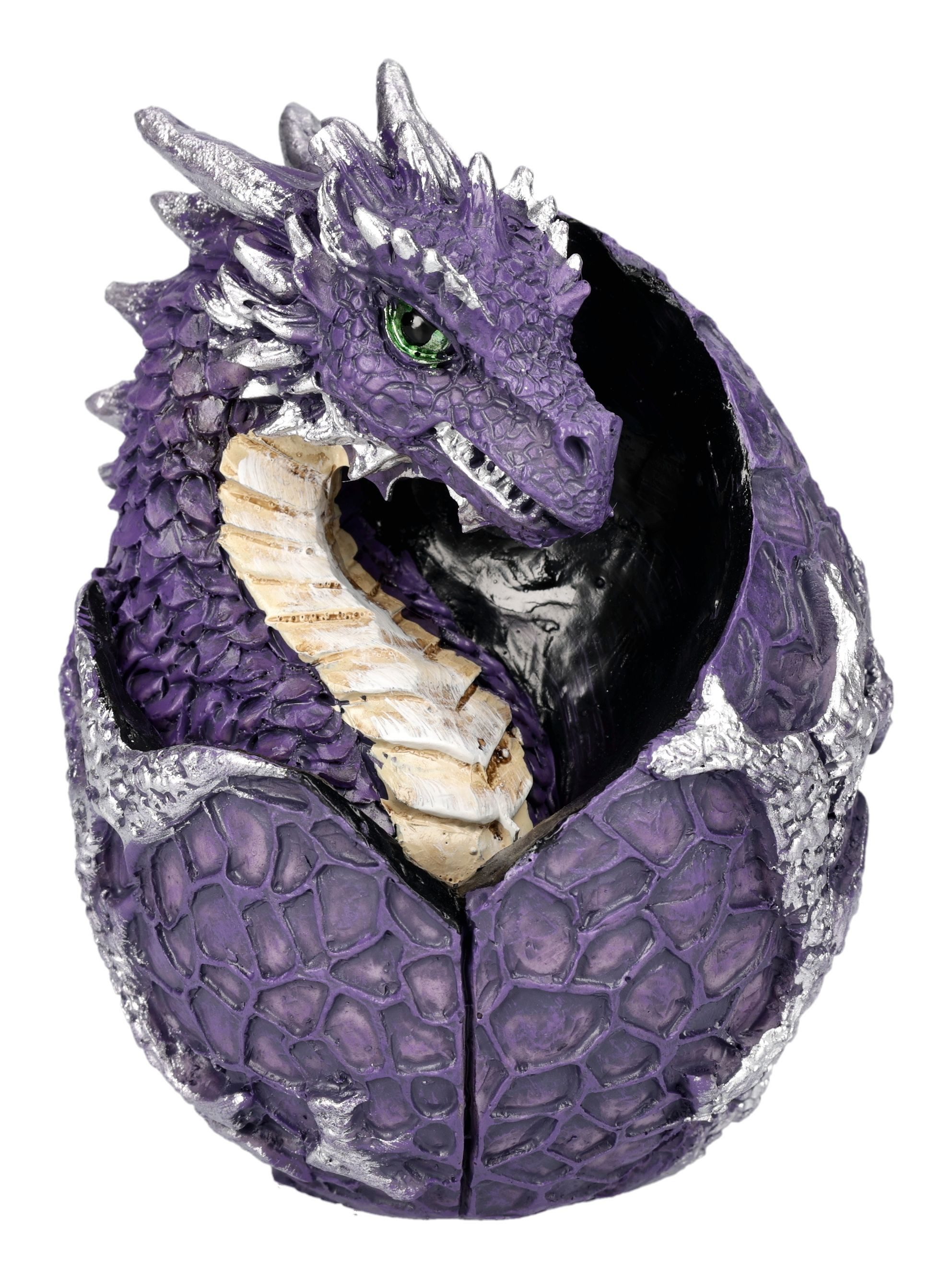 Figuren Shop GmbH Fantasy-Figur Drache Figur – Lila Drachen Ei Statue Fantasy Sammlerfigur 9,5 cm