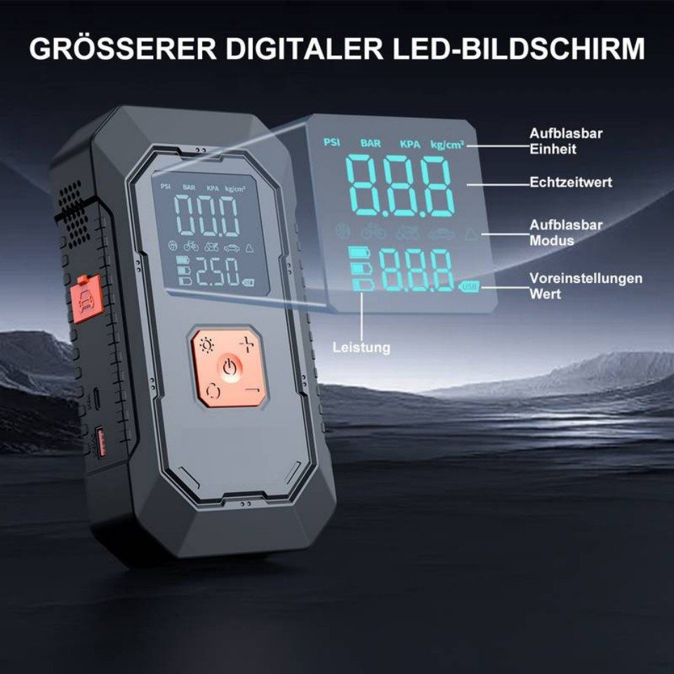 Yoimoimo Auto-Starthilfe 10000A mit 150PSI Kompressor - 4-in-1 Notfallset Autobatterie-Ladegerät