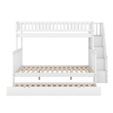 OKWISH Etagenbett Kinderbett Bett Einzelbett Gästebett Jugendbett (90 x 200 über 140 x 200 Etagenbett, mit Rollbett und Treppe, weiß)