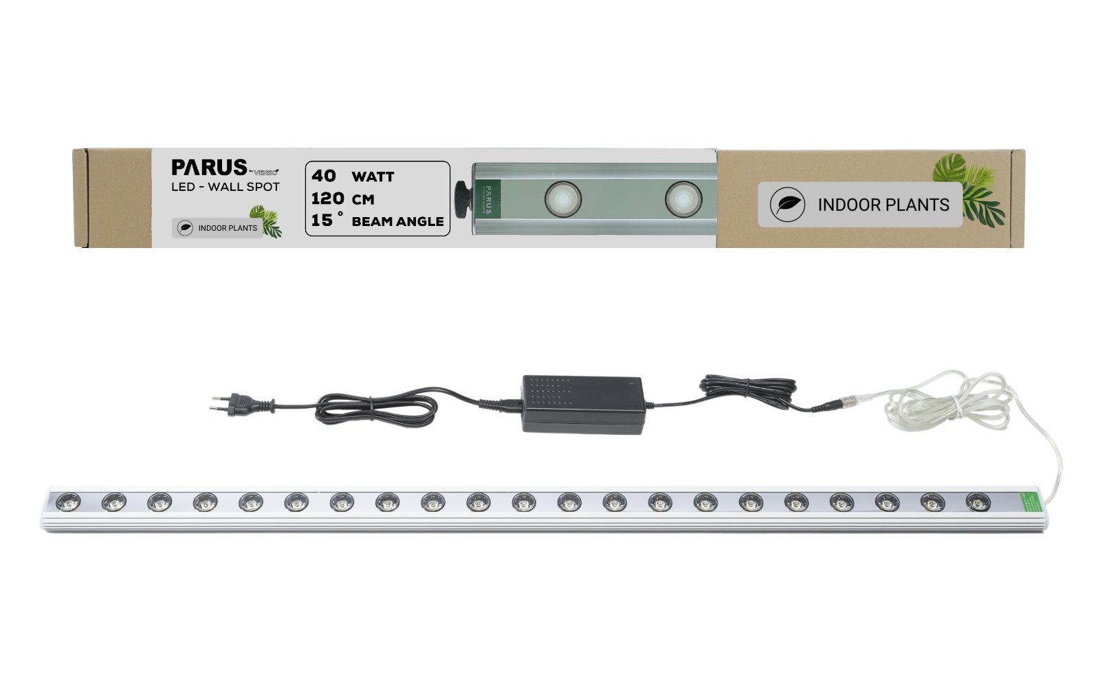 PARUS Pflanzenlampe Indoor plants, Leuchtmittel für Pflanzen, Grow White Spektrum, Parus by Venso Wall Spot 120cm, Abstrahlwinkel 15°, LED Wachstumslampe