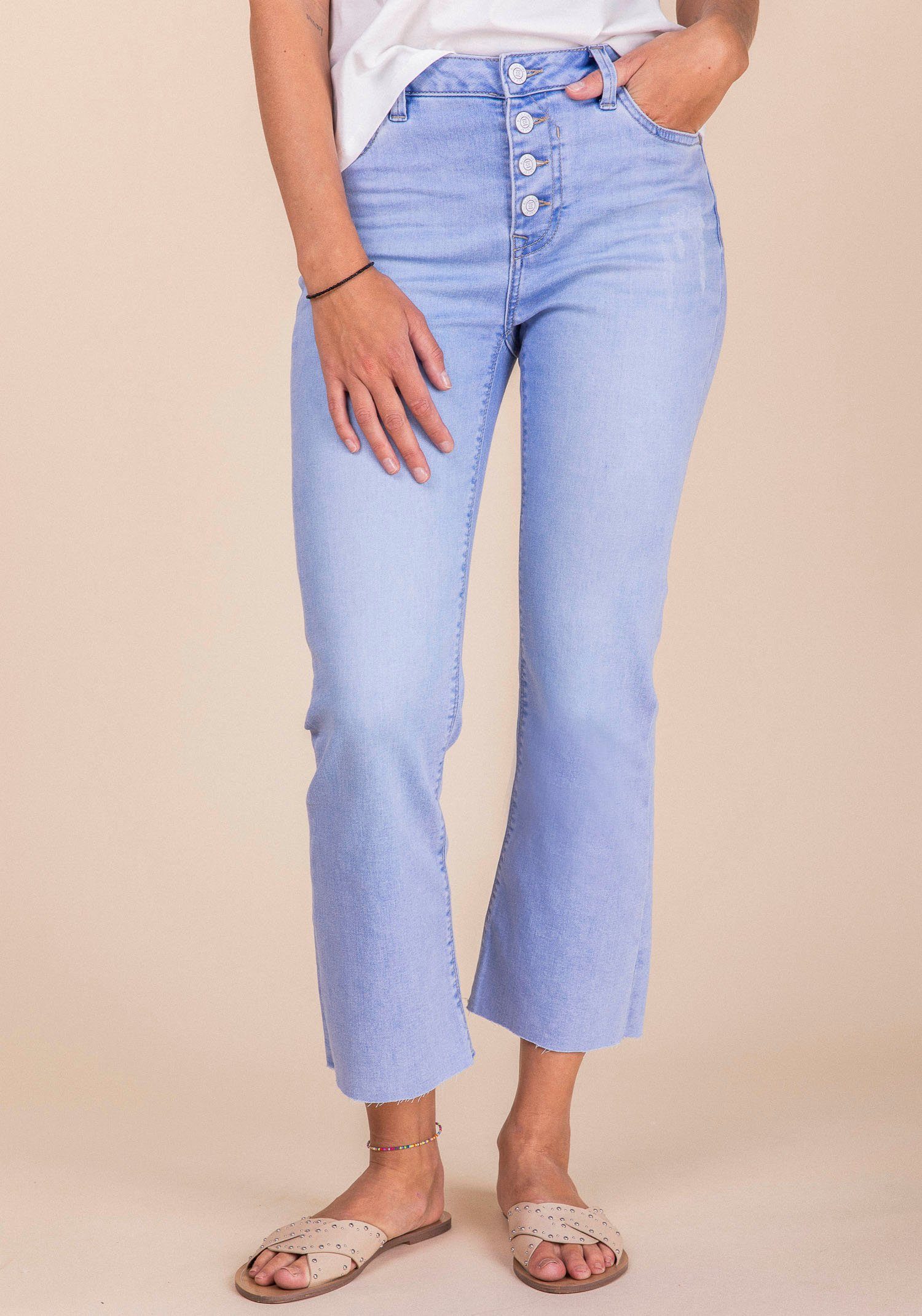 Damen Jeans BLUE FIRE Ankle-Jeans EMMA mit leicht ausgefranster Kante am Beinabschluss