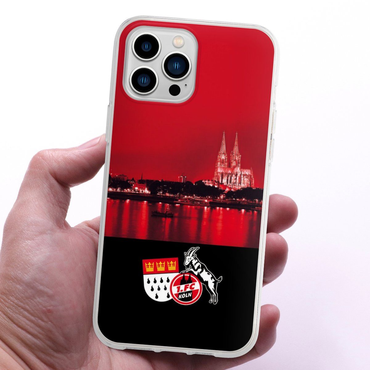 DeinDesign Handyhülle Skyline 1. FC Köln Offizielles Lizenzprodukt Skyline Köln Rot, Apple iPhone 13 Pro Max Silikon Hülle Bumper Case Handy Schutzhülle
