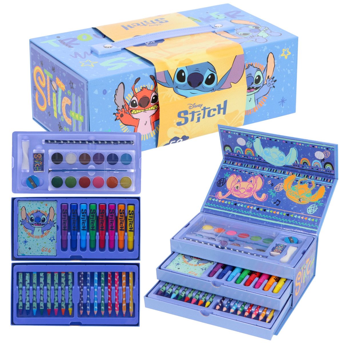 Textiel Trade B.V. Farbkasten Disney Lilo & Stitch Malkasten mit Schublade Kinder Malset ab 3 Jahren