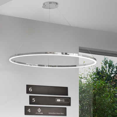 s.luce Pendelleuchte LED Hängelampe Dimmbar Ring 100 Chrom, Warmweiß