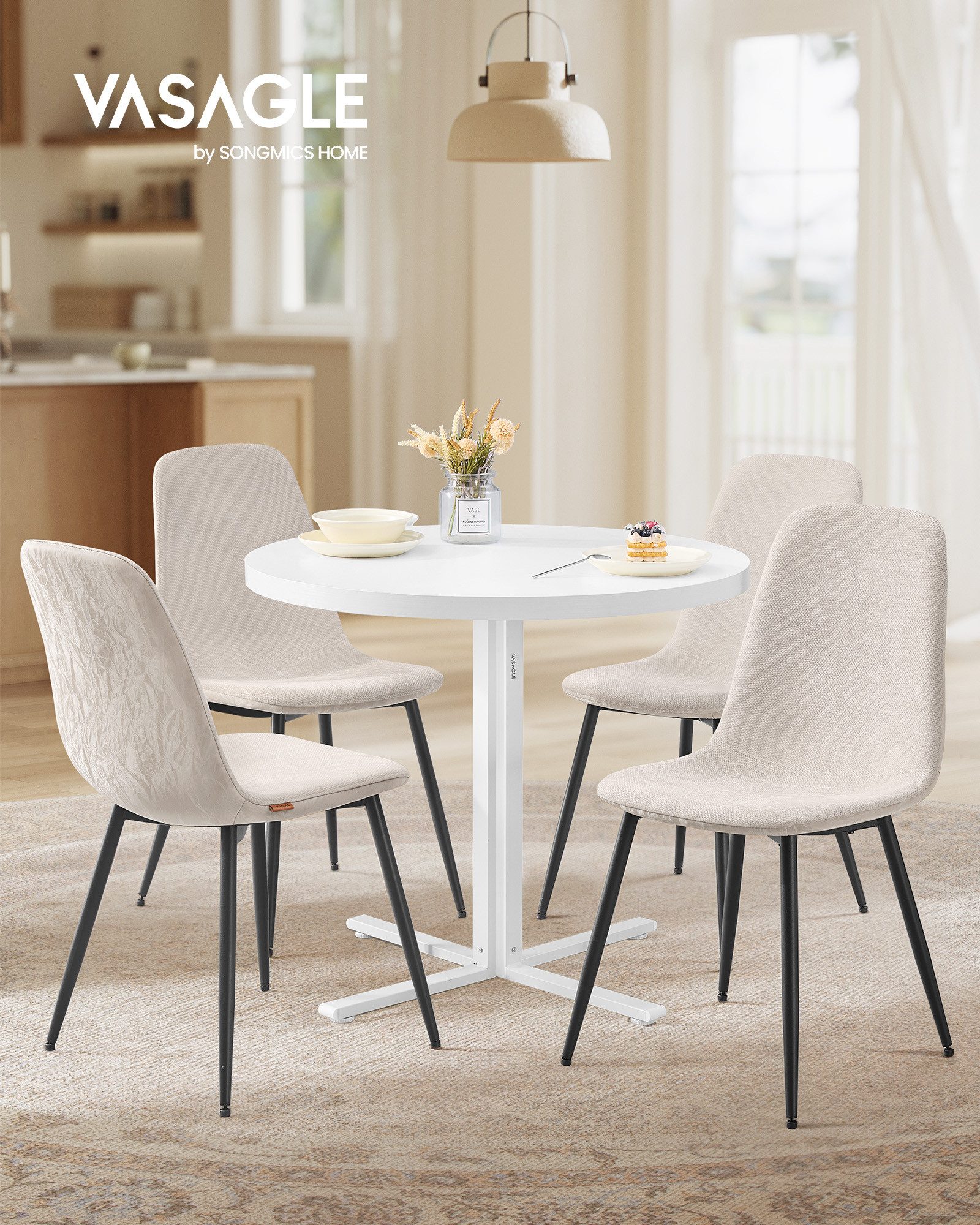 VASAGLE Essgruppe Runder Tisch mit Esszimmerstühlen, Essgruppe, (5-tlg), Küchentisch 80x80x74.8cm, 4 Esszimmerstühlen je 55 x 43,5 x 85,5 cm – Bild 2 von 5