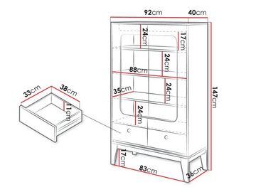 MIRJAN24 Vitrine Femii 2W2S FE08 (mit zwei Drehtüren und zwei Schubladen) Gehärtetes Glas, Türen mit grifflosem Öffnungssystem