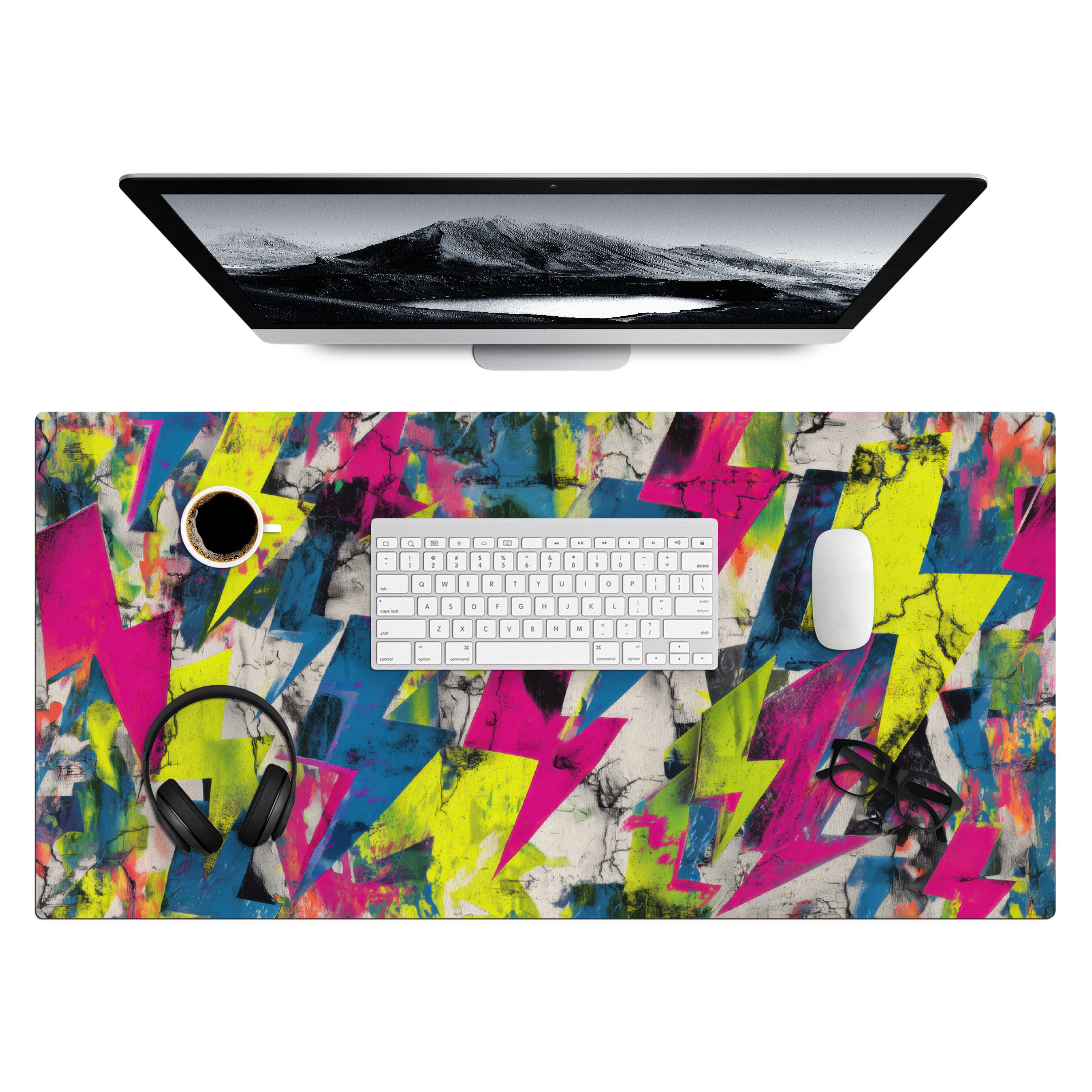 MuchoWow Gaming Mauspad Blitze - Muster - Marmor - Farben (1-St), Gaming Mauspad XXL, Schreibtischunterlage, Mousepad, Deko, 90x45 cm
