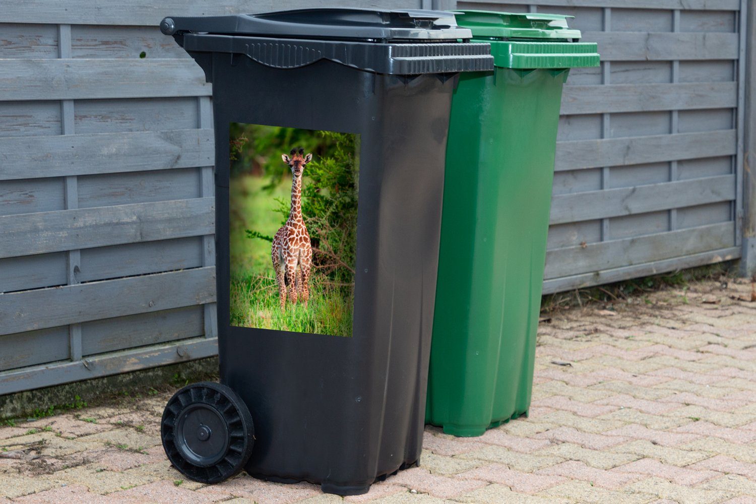 St), Wandsticker - (1 Baby Abfalbehälter Mülltonne, - MuchoWow Pflanzen Giraffe Sticker, Mülleimer-aufkleber, Container,