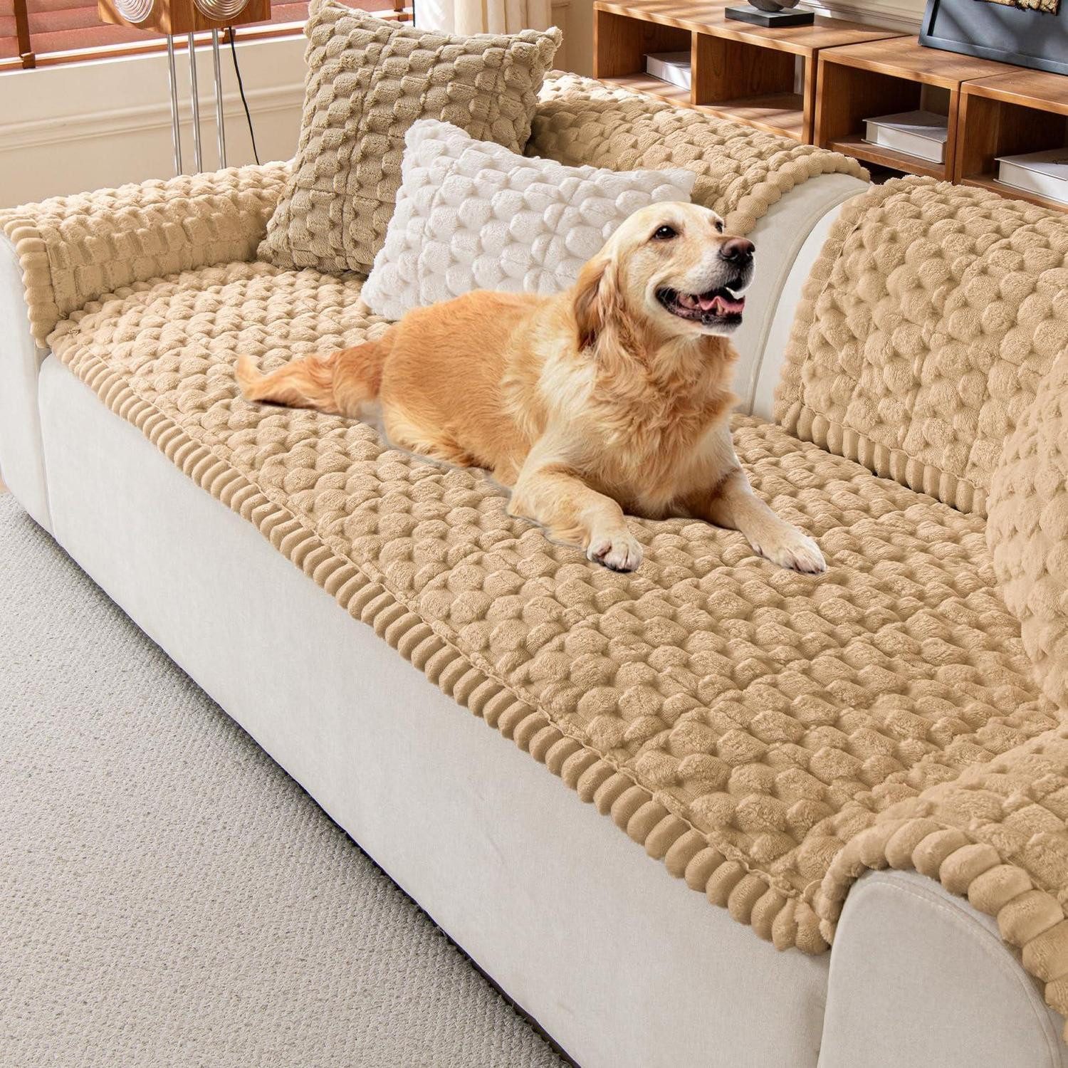 Plaid Sofa Auflage Plüsch 70x150 Khaki, LuxusKollektion