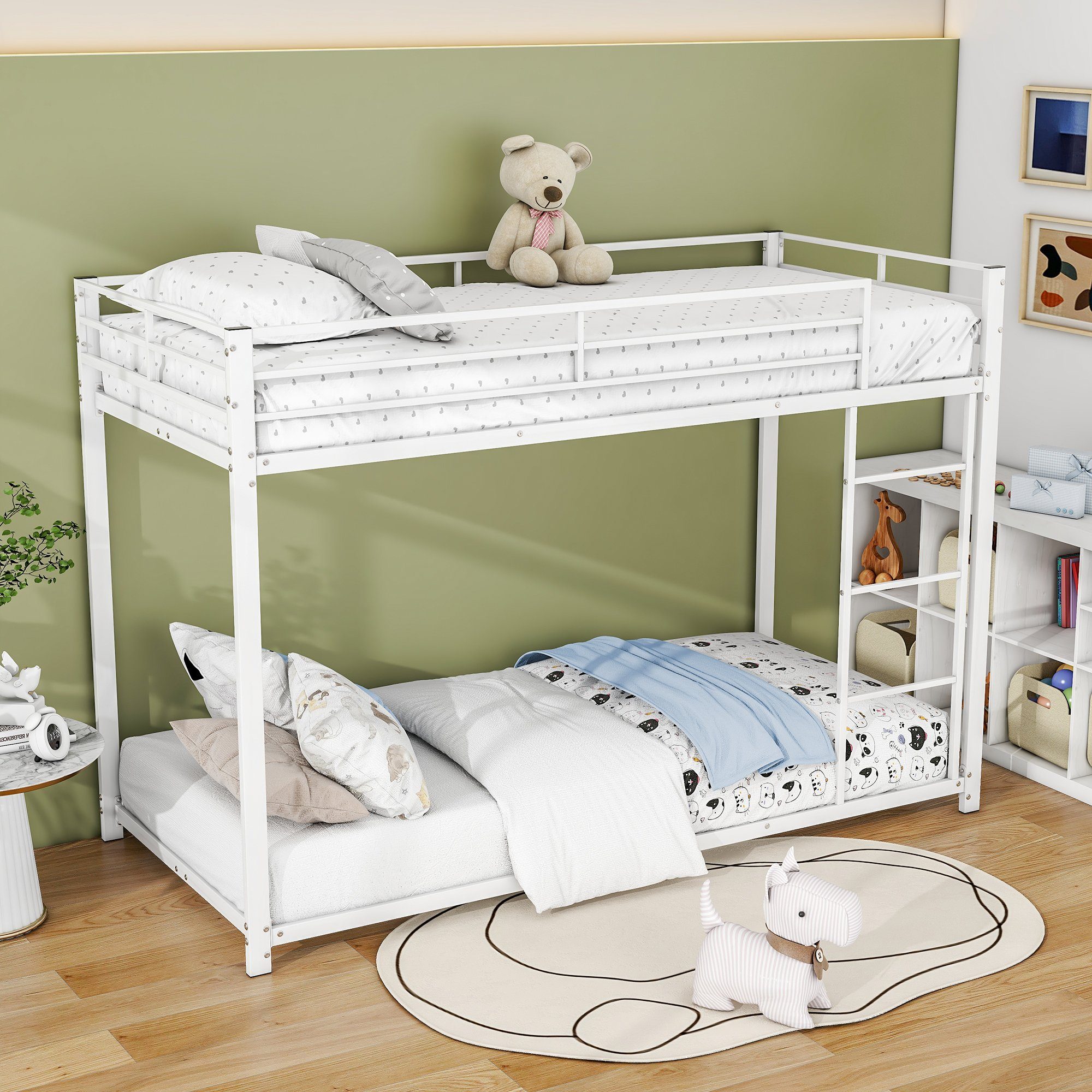 (90*200 in cm Etagenbett Funktionsbett Bett), Eisenbetten, ohne Eisenetagenbetten WISHDOR Form klassischer Matratze Kinderbetten weiß