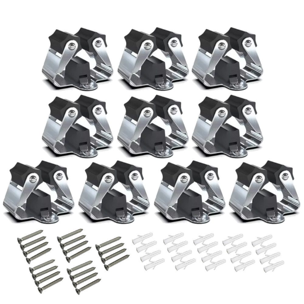 Trade-Shop Gartengerätehalter Werkzeughalter Stielhalter für Besen, Schaufel, Rechen, Spaten, Hacke, (10er Set inkl. Montage-Zubehör / Geeignet für Innen- und Außenbereich)