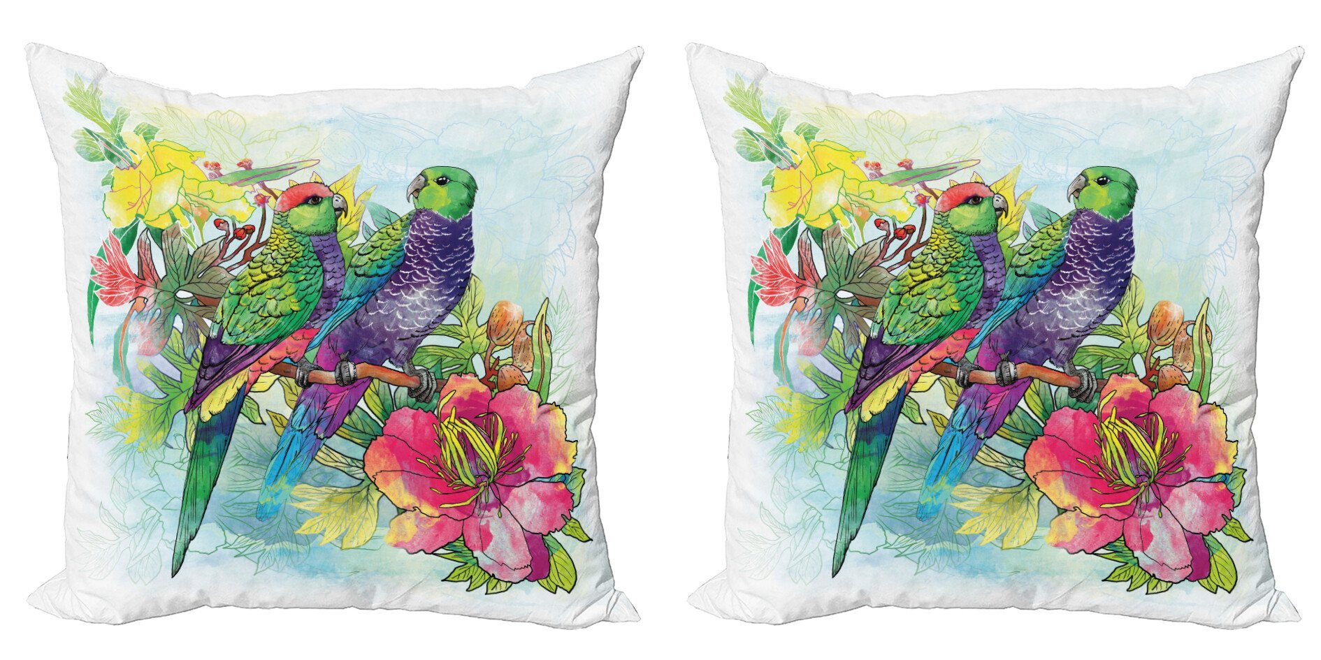 Kissenbezüge Modern Accent Doppelseitiger Digitaldruck, Abakuhaus (2 Stück), Tropisch Blumen Papageien-Liebe