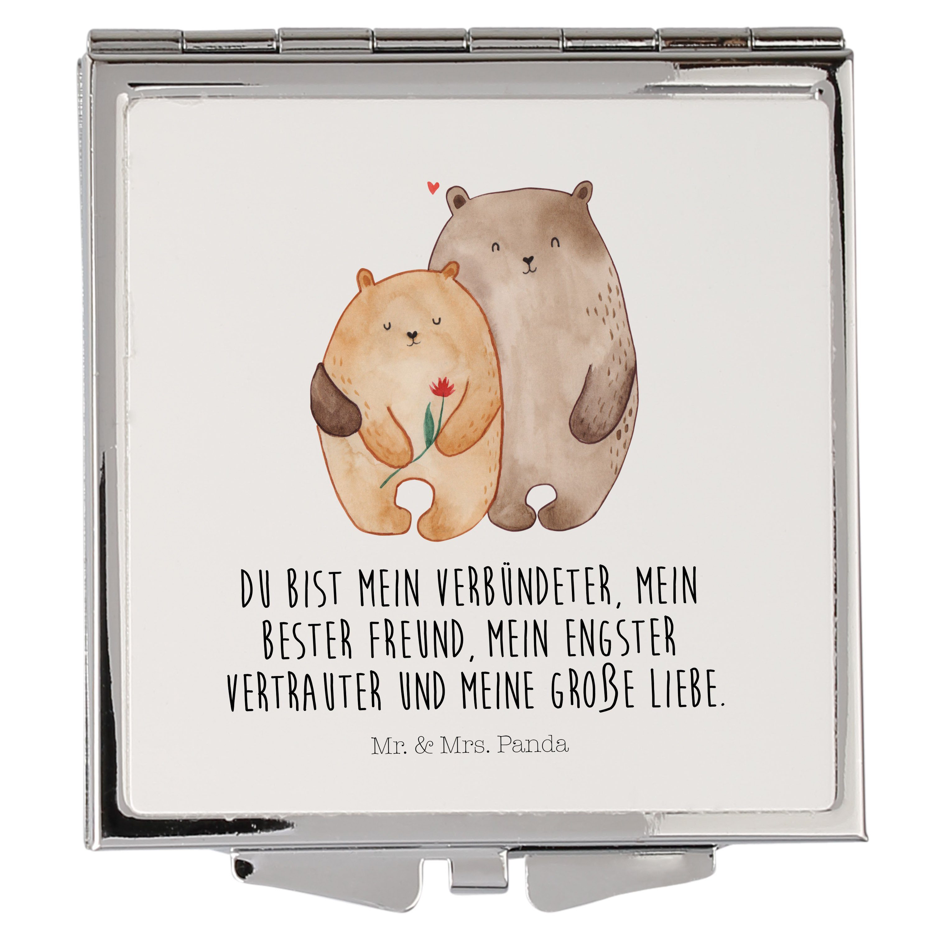 Mr. & Mrs. Panda Kosmetikspiegel Bären Liebe - Weiß - Geschenk, Freund, schminken, Blume, Schminkspieg (1-St)