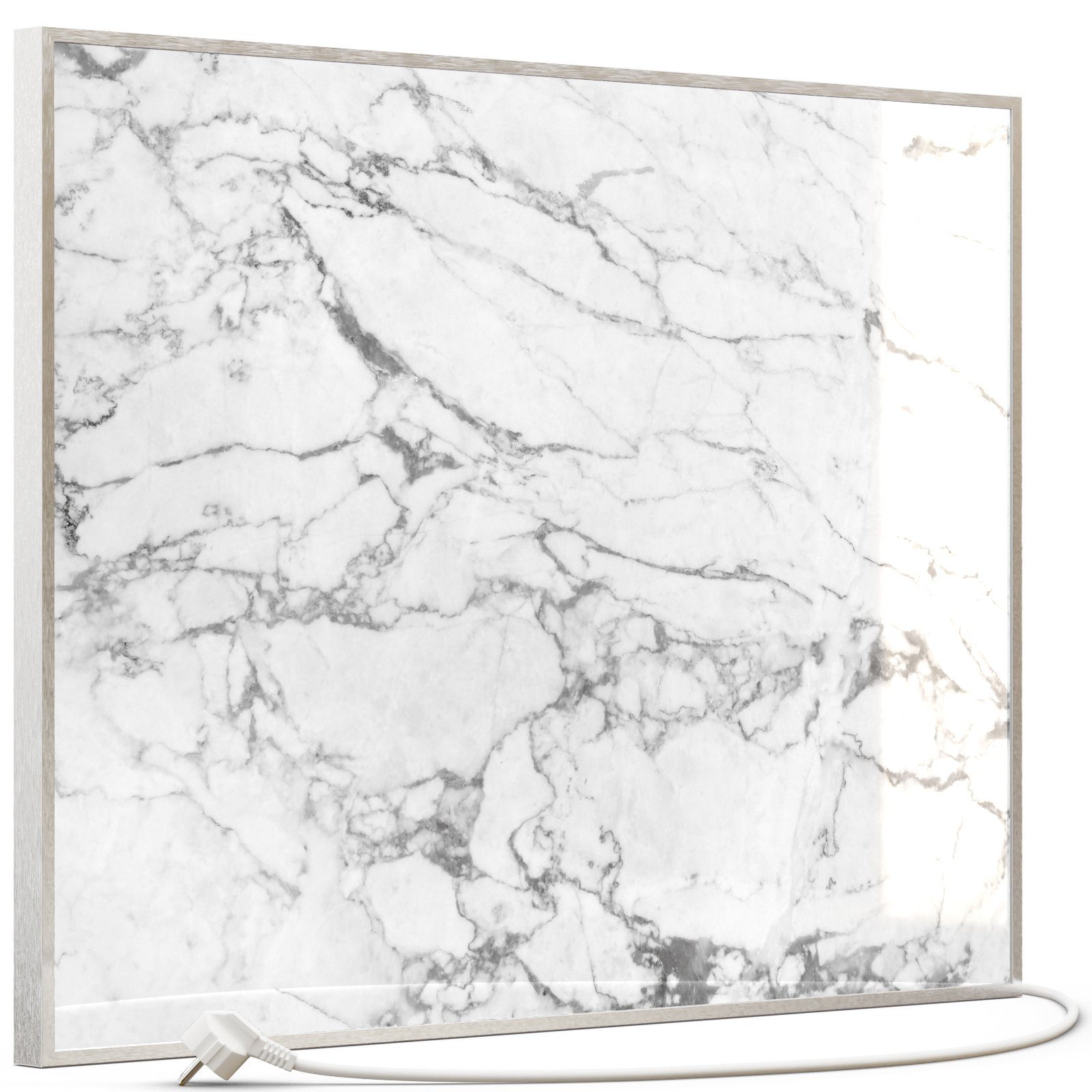 STEINFELD Heizsysteme Infrarotheizung, Glas Bild 350W-1200W, Inklusive Thermostat, 068 Marmor Weiß Silber