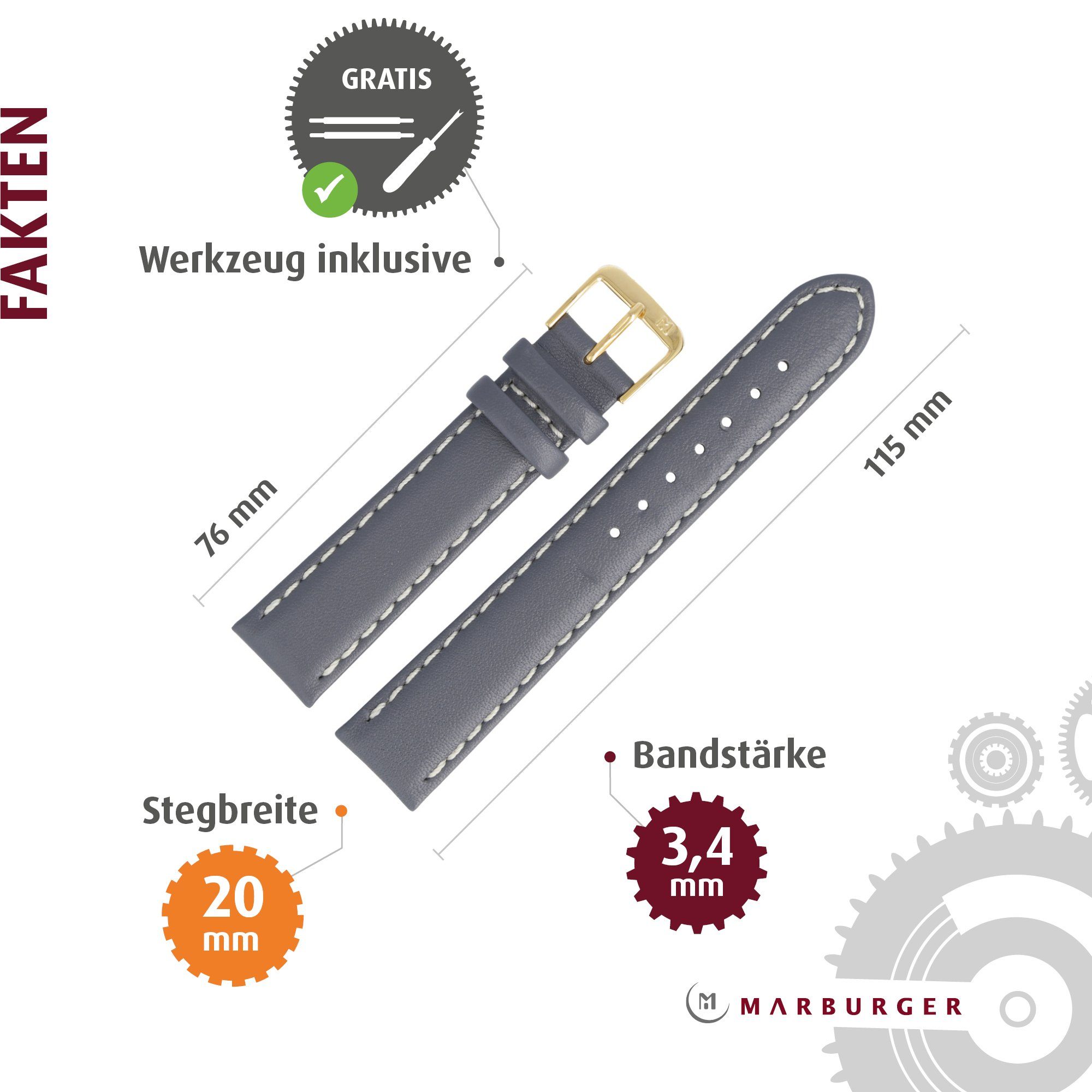 MARBURGER Uhrenarmband 20mm Leder