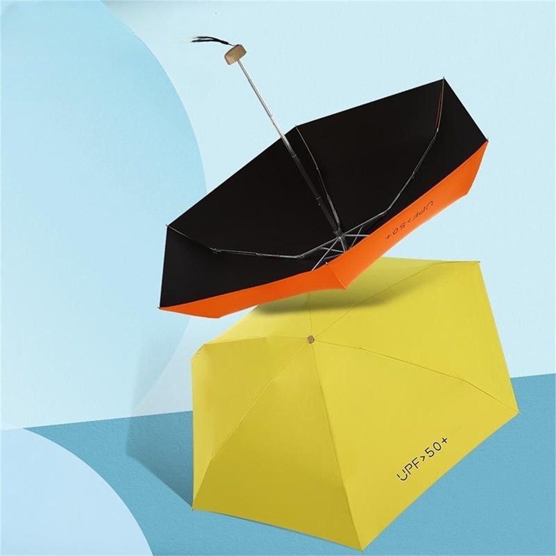 YOOdy~ Taschenregenschirm Taschenschirme vor winzig Sonnenschutz Regenschirm Sonne Light Elegantes unterwegs Regen Mini Ultra Auf-Zu, für schützt für und UV-Schutz damen Schwarz klein