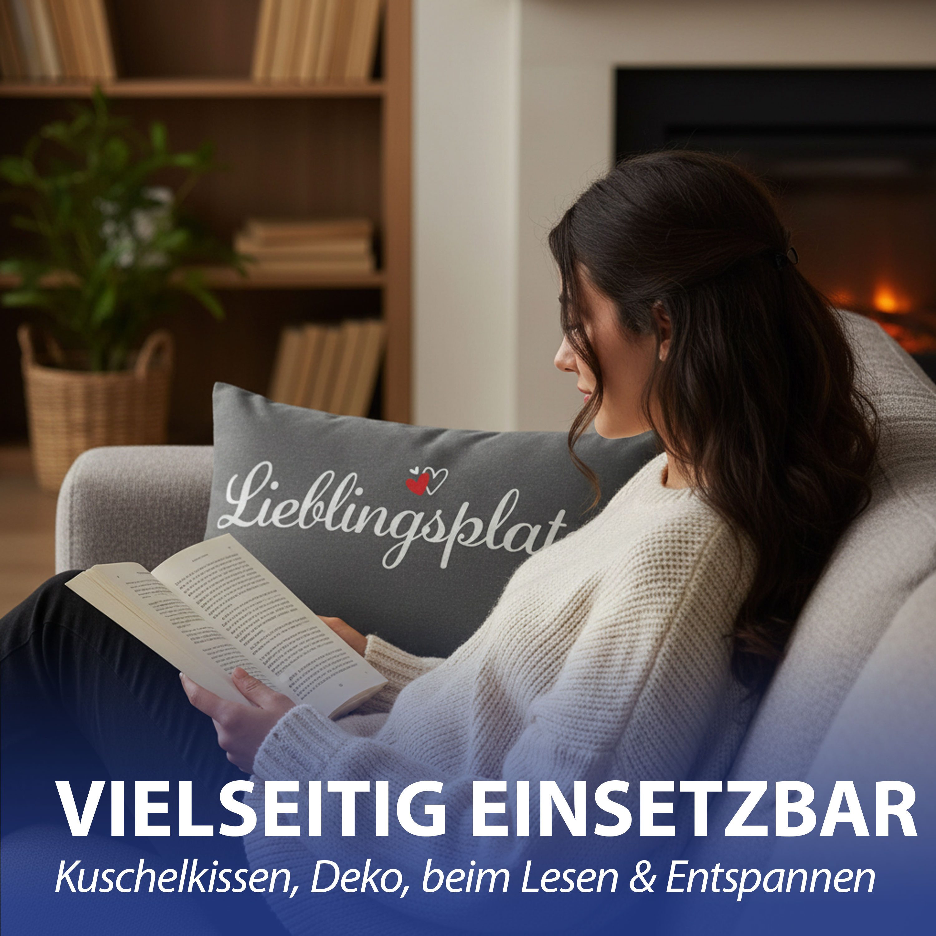 CEPEWA Dekokissen Kissen Lieblingsplatz 40x25cm grau Baumwolle PES 180g Reißverschluss – Bild 5 von 5