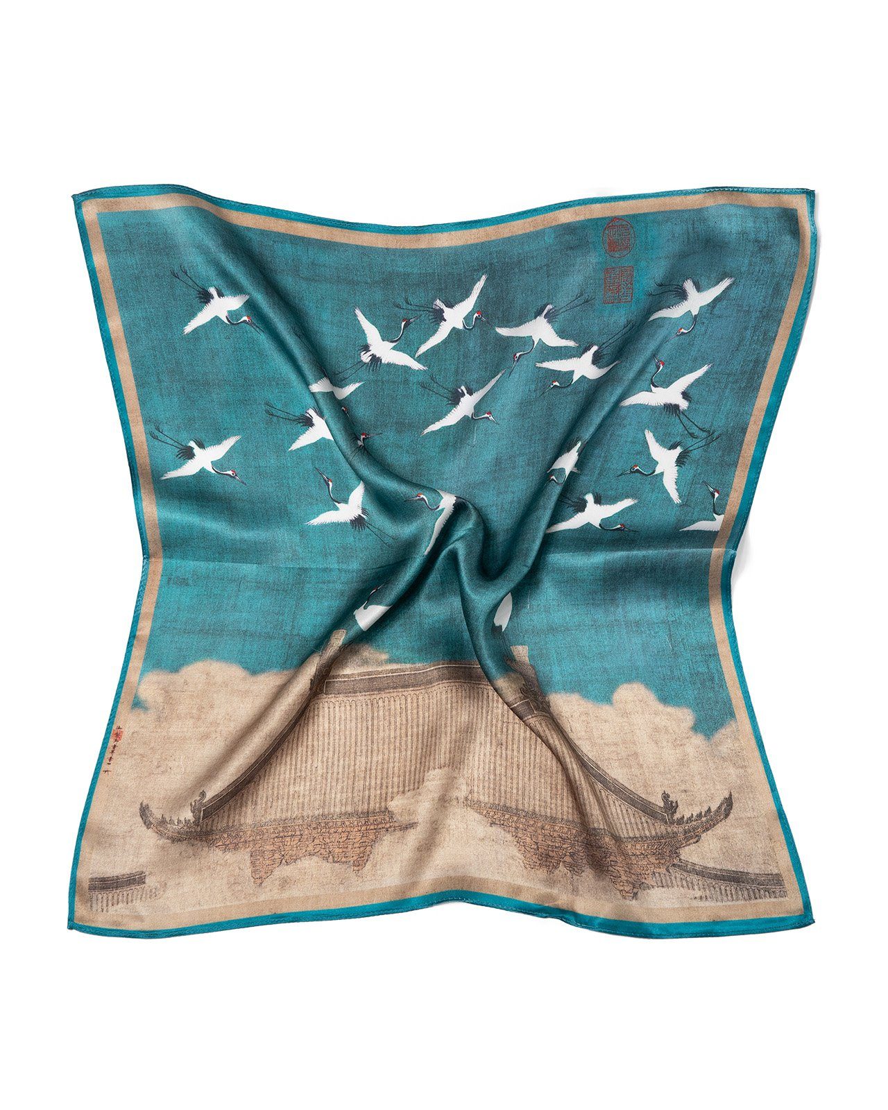 MayTree Seidentuch quadratisch Legende Kraniche 53x53cm blau, Niokituch, Ba günstig online kaufen