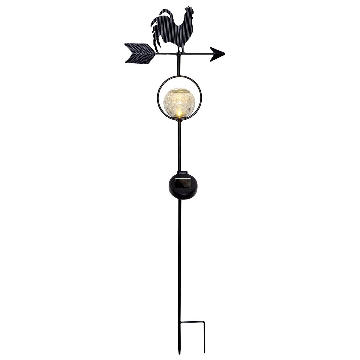STAR TRADING LED Dekoobjekt LED Solar Gartenstecker Hahn m. Windrichtungspfeil 81cm Sensor schwarz, LED Classic, warmweiß (2100K bis 3000K)