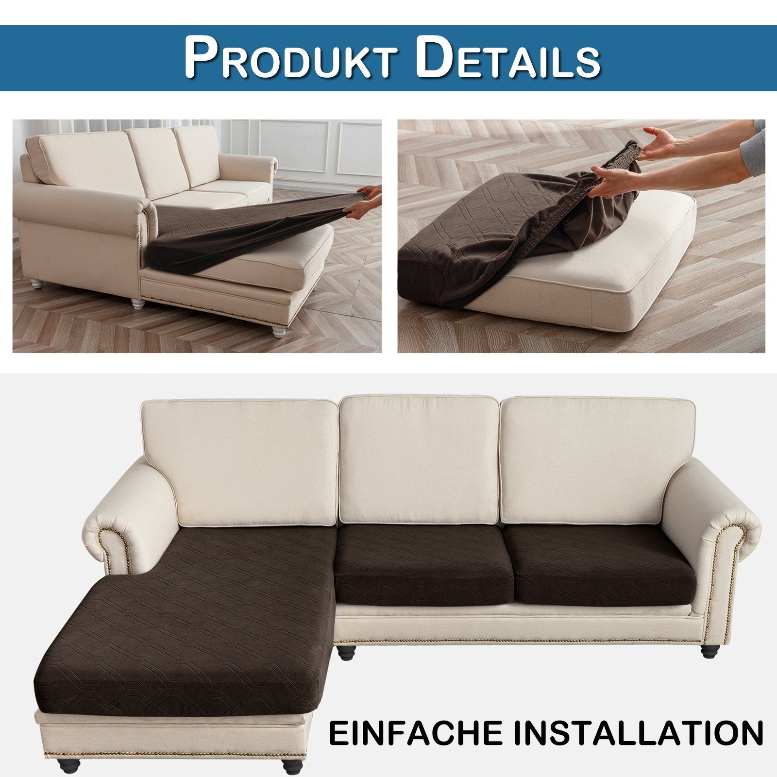 Stretch Sofabezug Braun Für Ecksofa Überzug, Sofahusse, Sitzkissenbezug, Sunicol, L Couch Hochelastischer, Universal 1/2/3/4 Sitzer Couchbezug Form, Jacquard Sofa