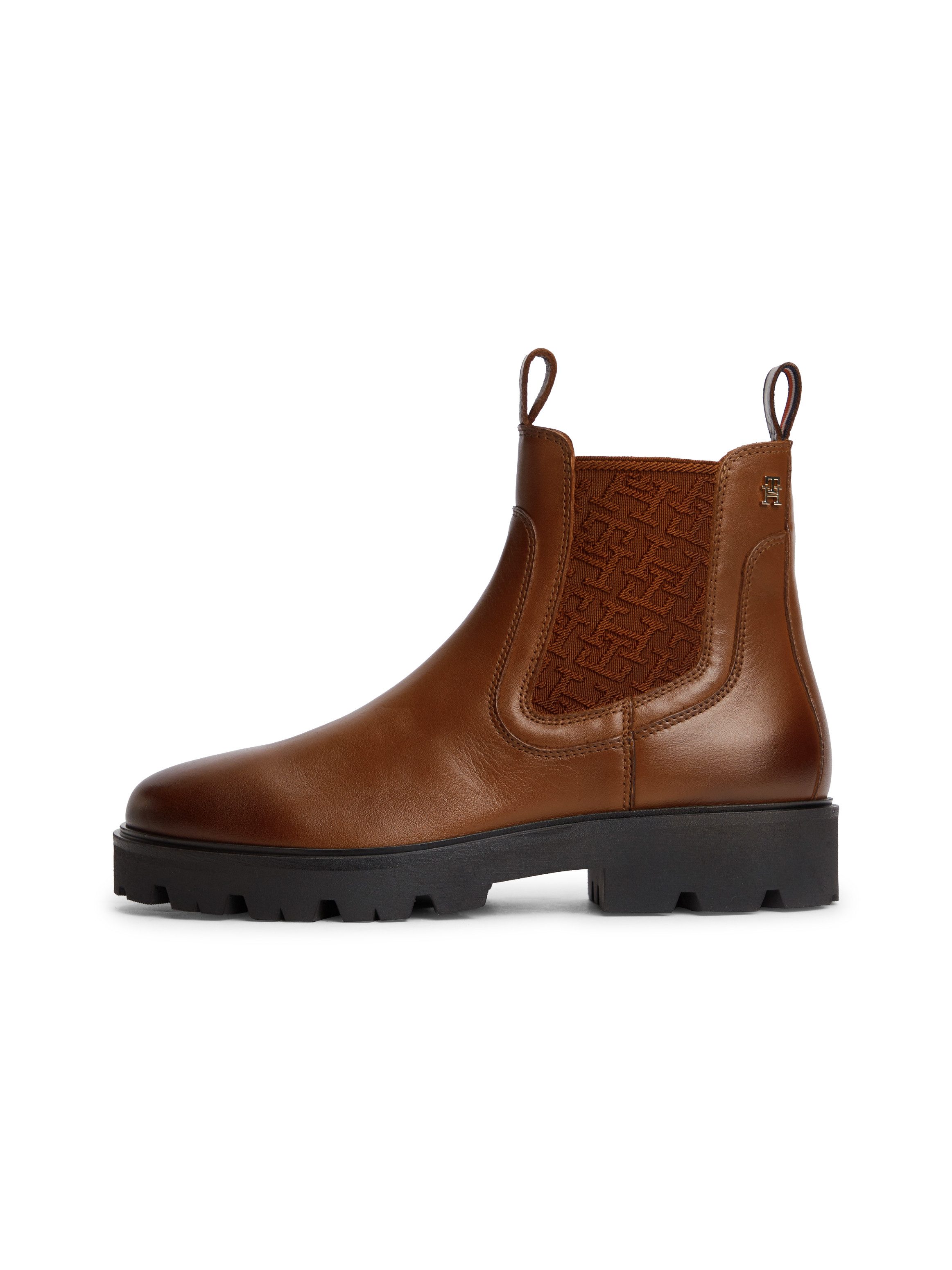 Tommy Hilfiger TH MONOGRAM LEATHER CHELSEA BOOT Chelseaboots Blockabsatz, Schlupfboots, mit beidseitigem Stretcheinsatz – Bild 5 von 5