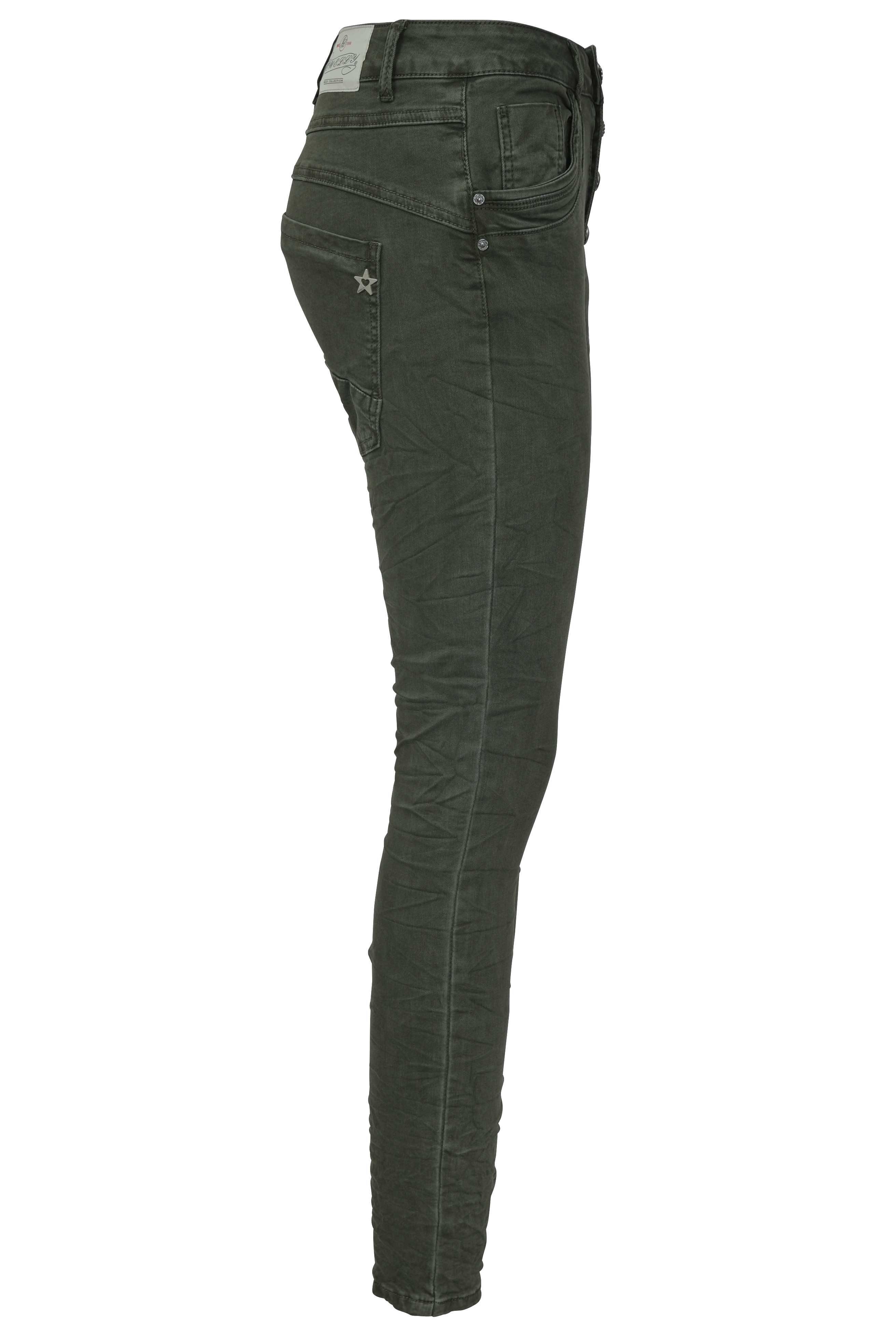 Jeans Stretch Five-Pocket Jewelly Crash-Look Regular-fit-Jeans im Grün